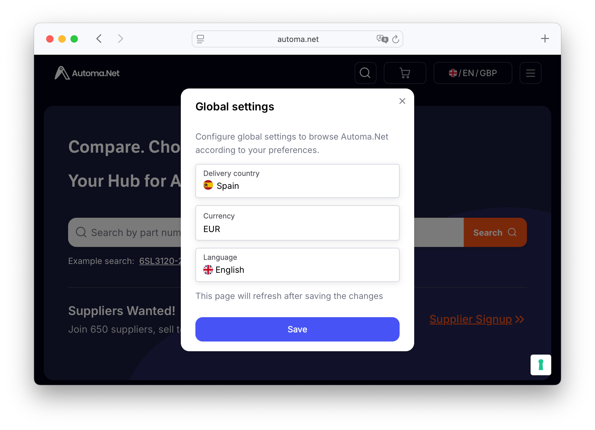 Automa.Net language selector