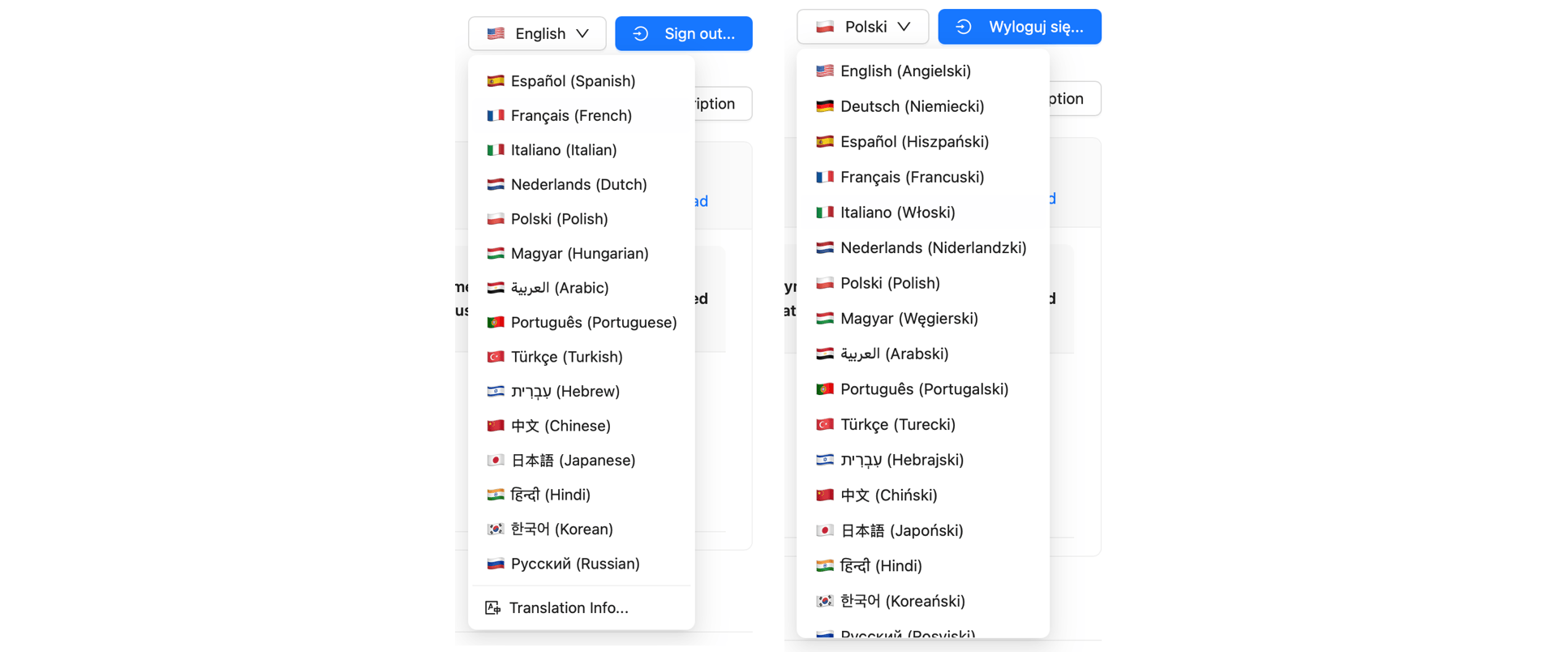 Language selector at CoCalc