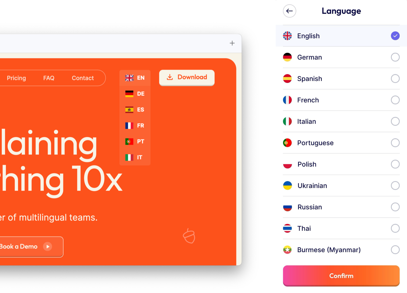 Tasa language selector