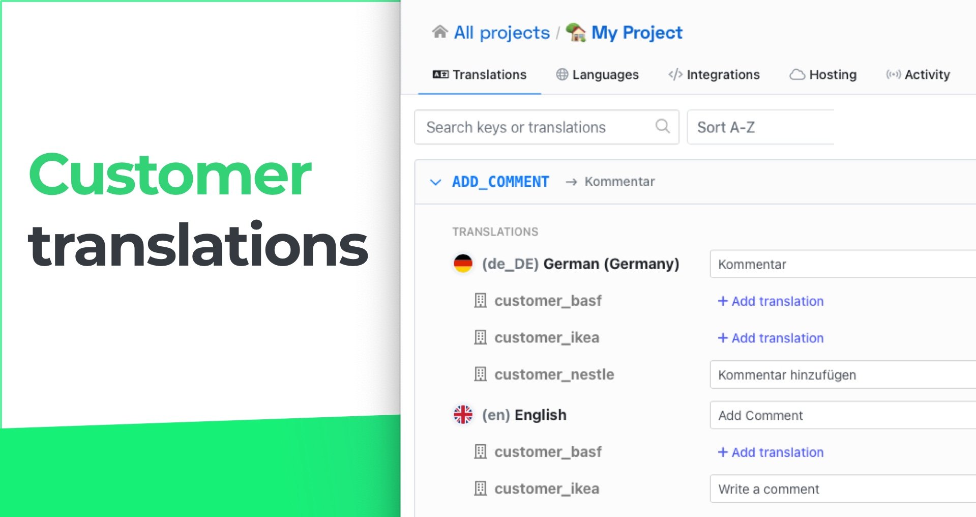 Customer specific translations