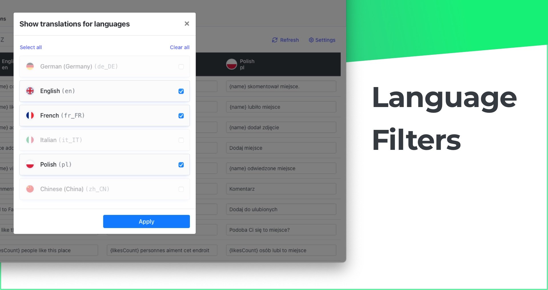 Translation manager languages filter