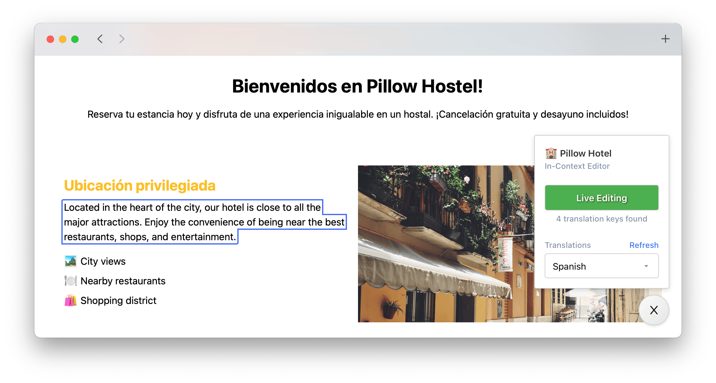 Switching languages in the In-Context Editor