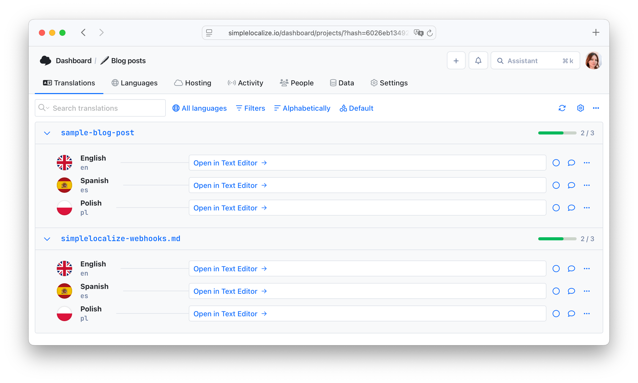 Markdown files as translation keys in the editor
