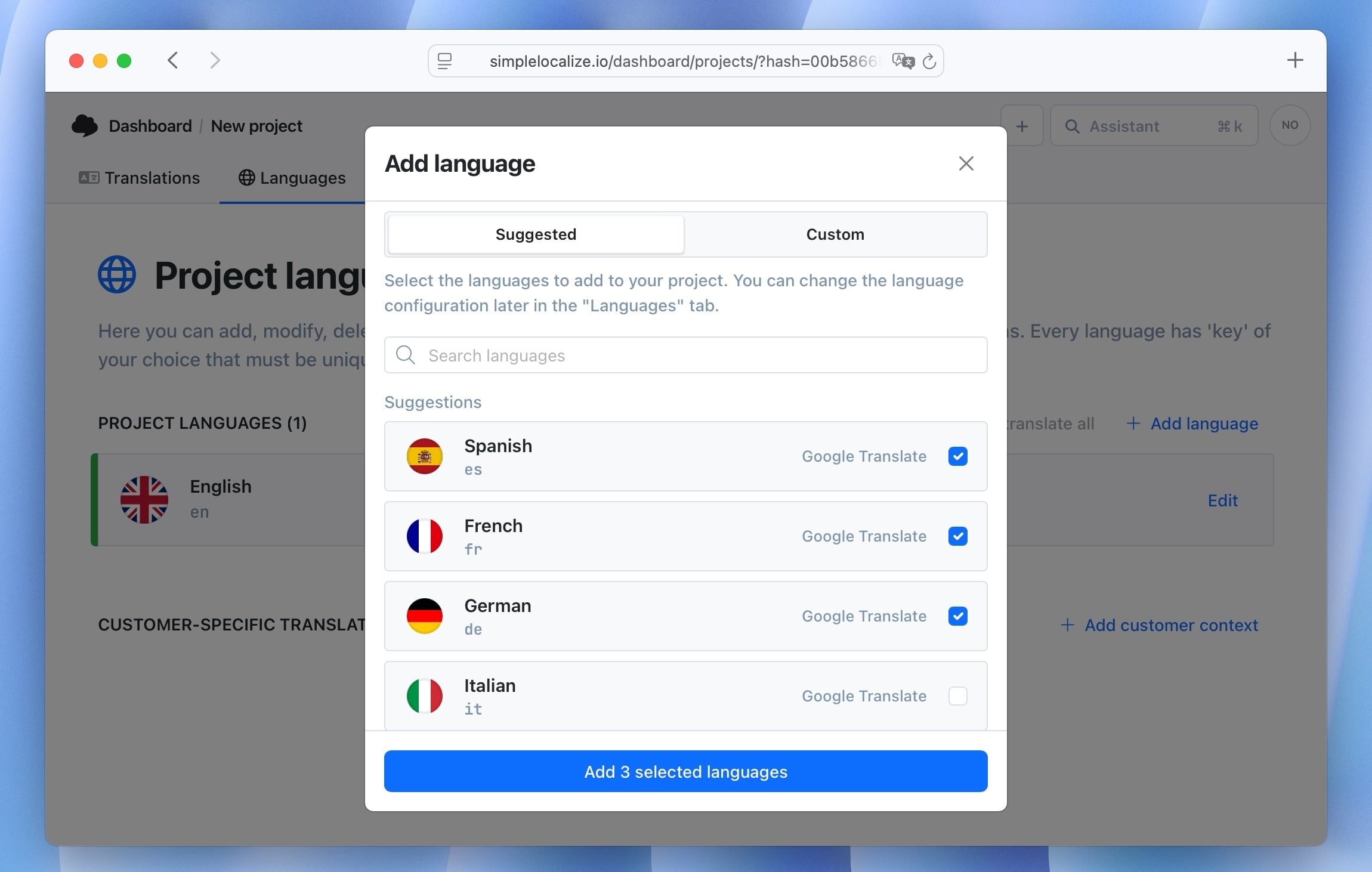 Adding languages in SimpleLocalize