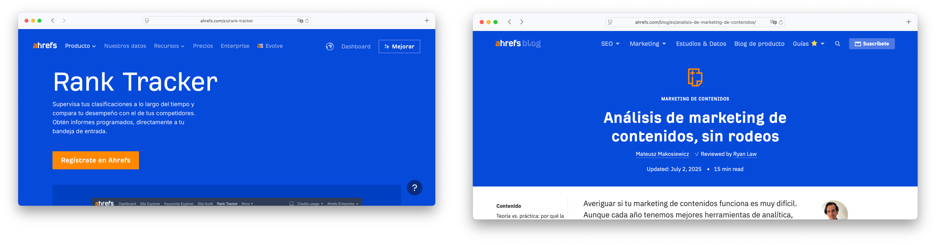 Ahrefs page and blog URLs