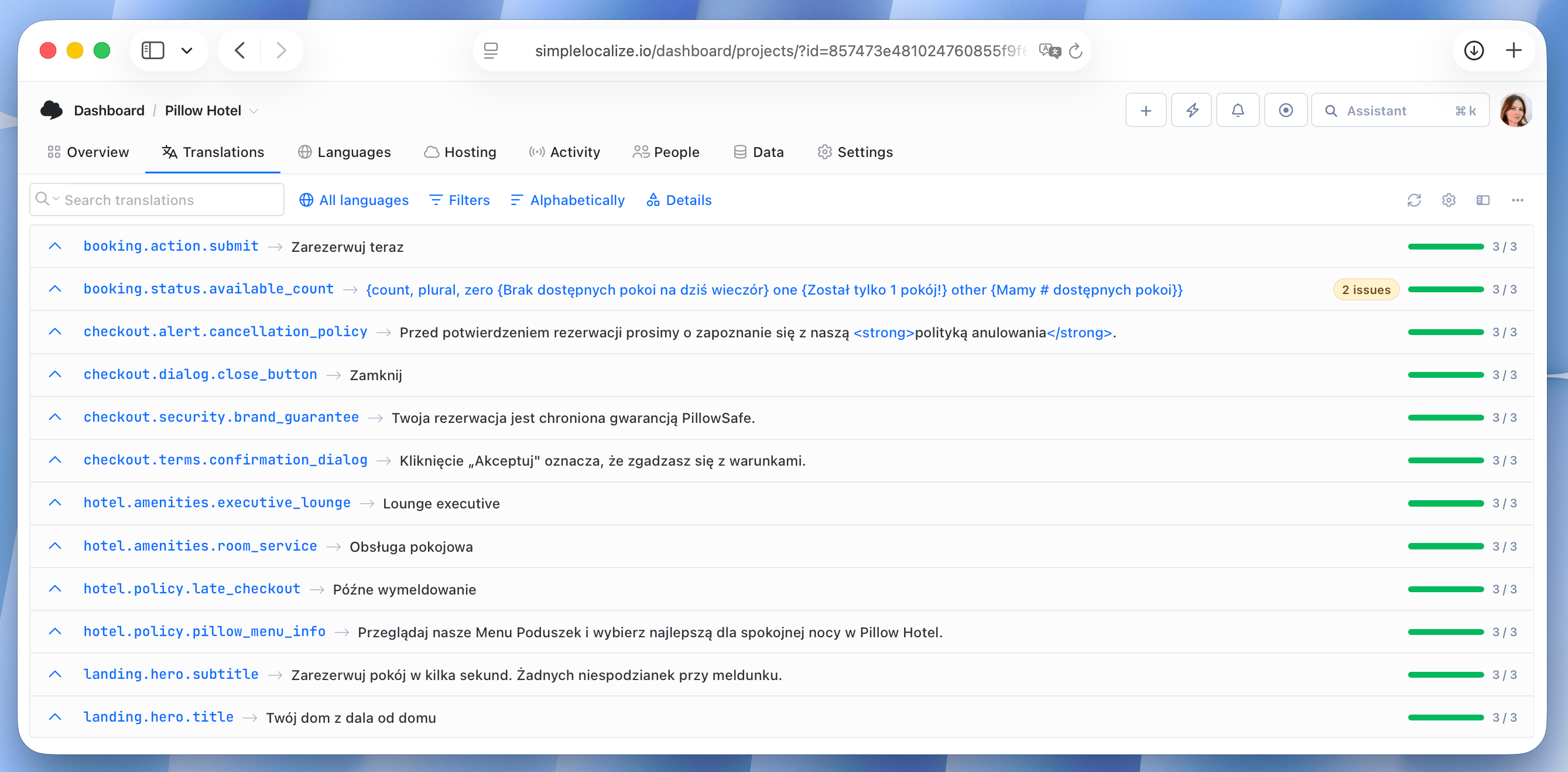 Claude 4.5 Sonnet auto-translation results in SimpleLocalize | Polish