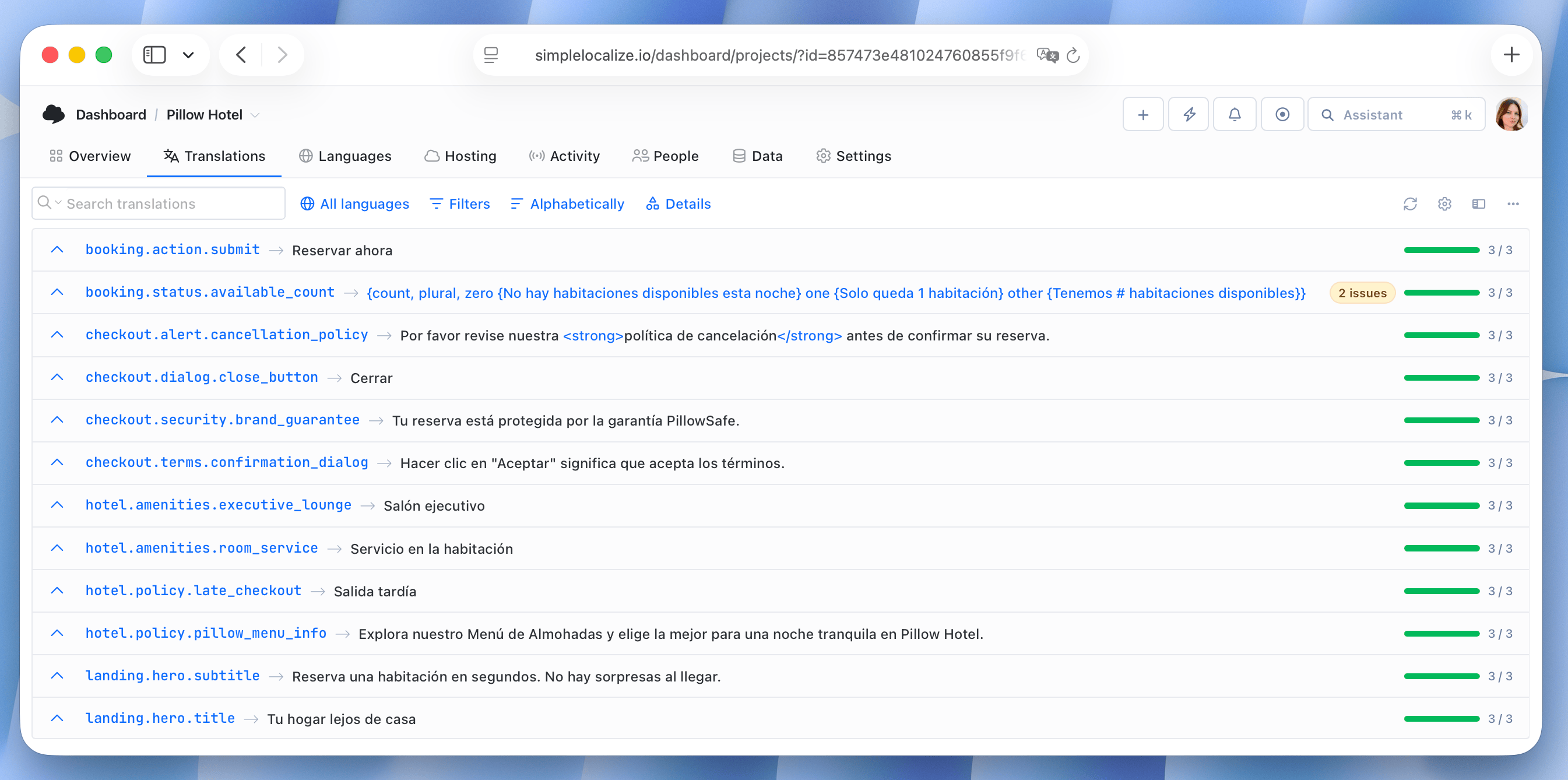 Meta Llama 3.3 70B auto-translation results in SimpleLocalize | Spanish
