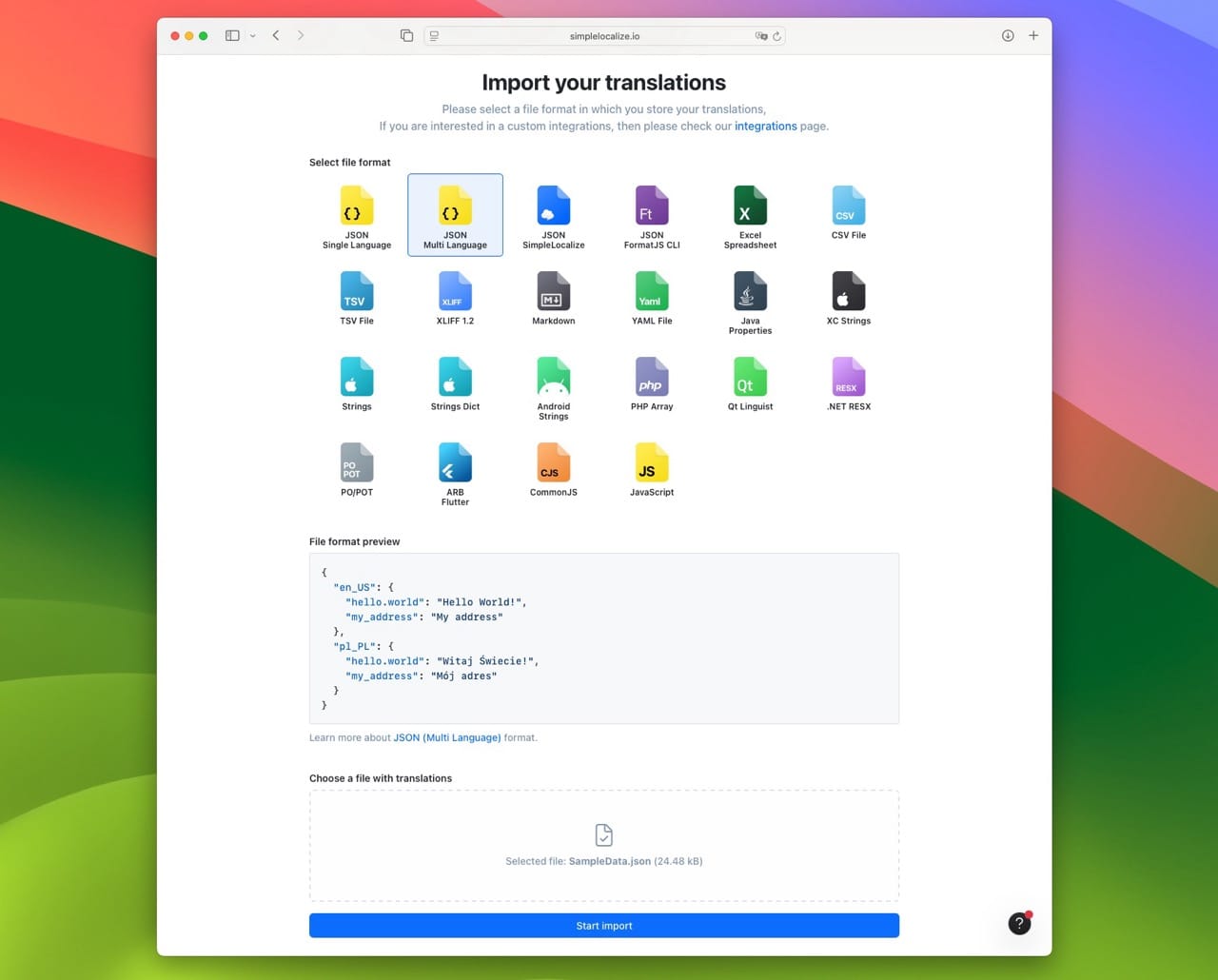 Swagger UI for SimpleLocalize API