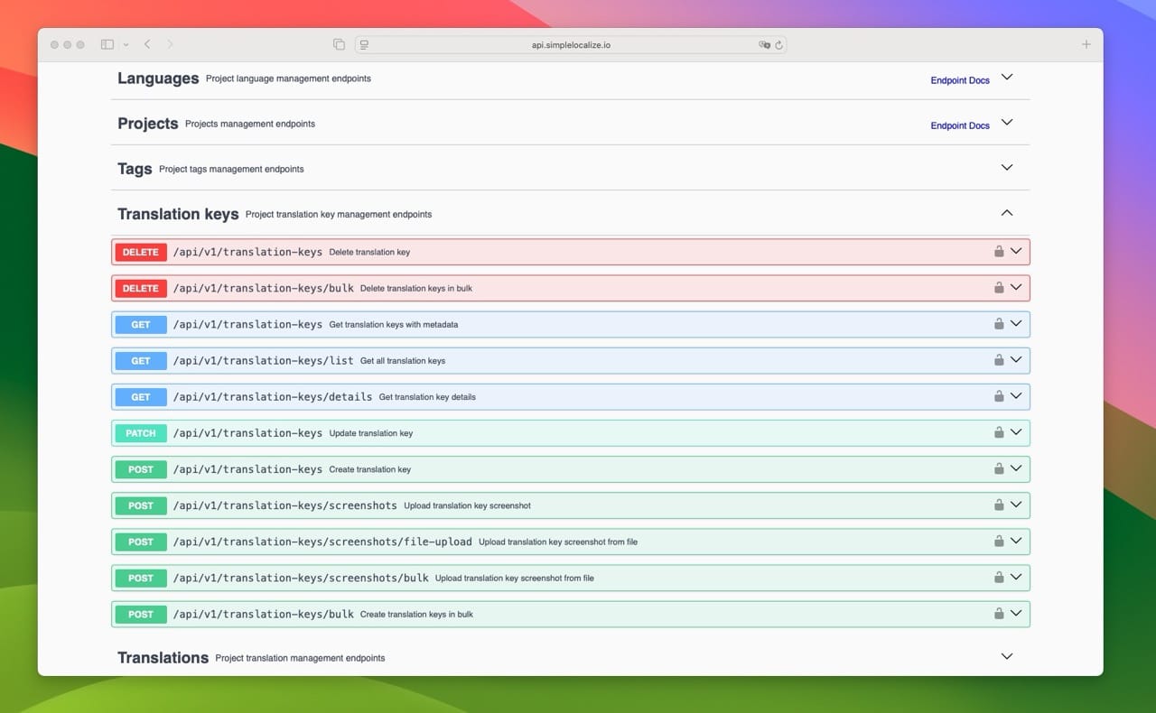 Swagger UI for SimpleLocalize API