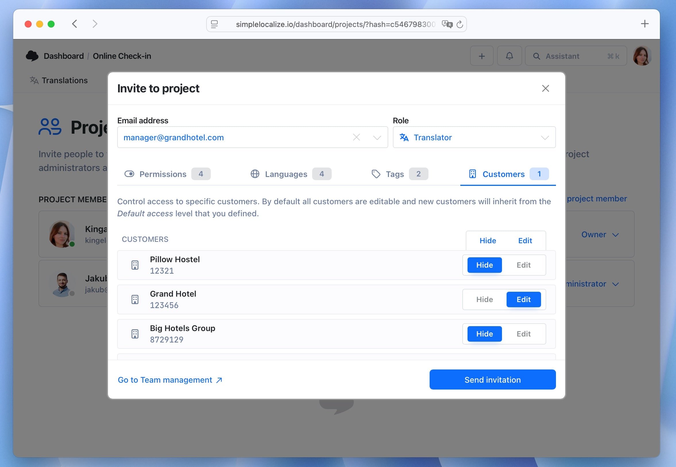 Assigning permissions to customers