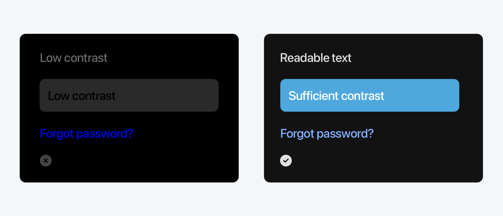 Dark mode accessibility example