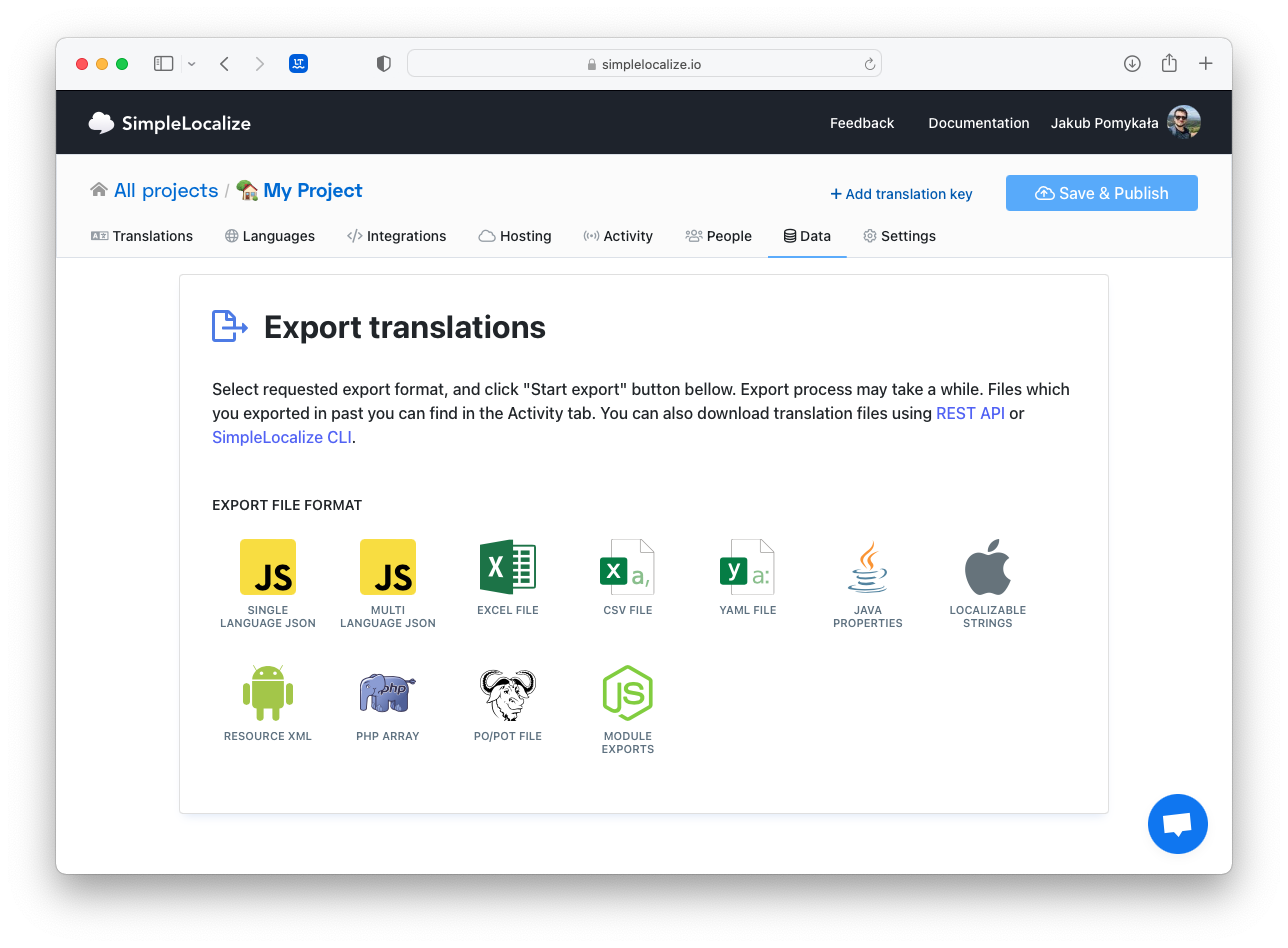 Export translations to file