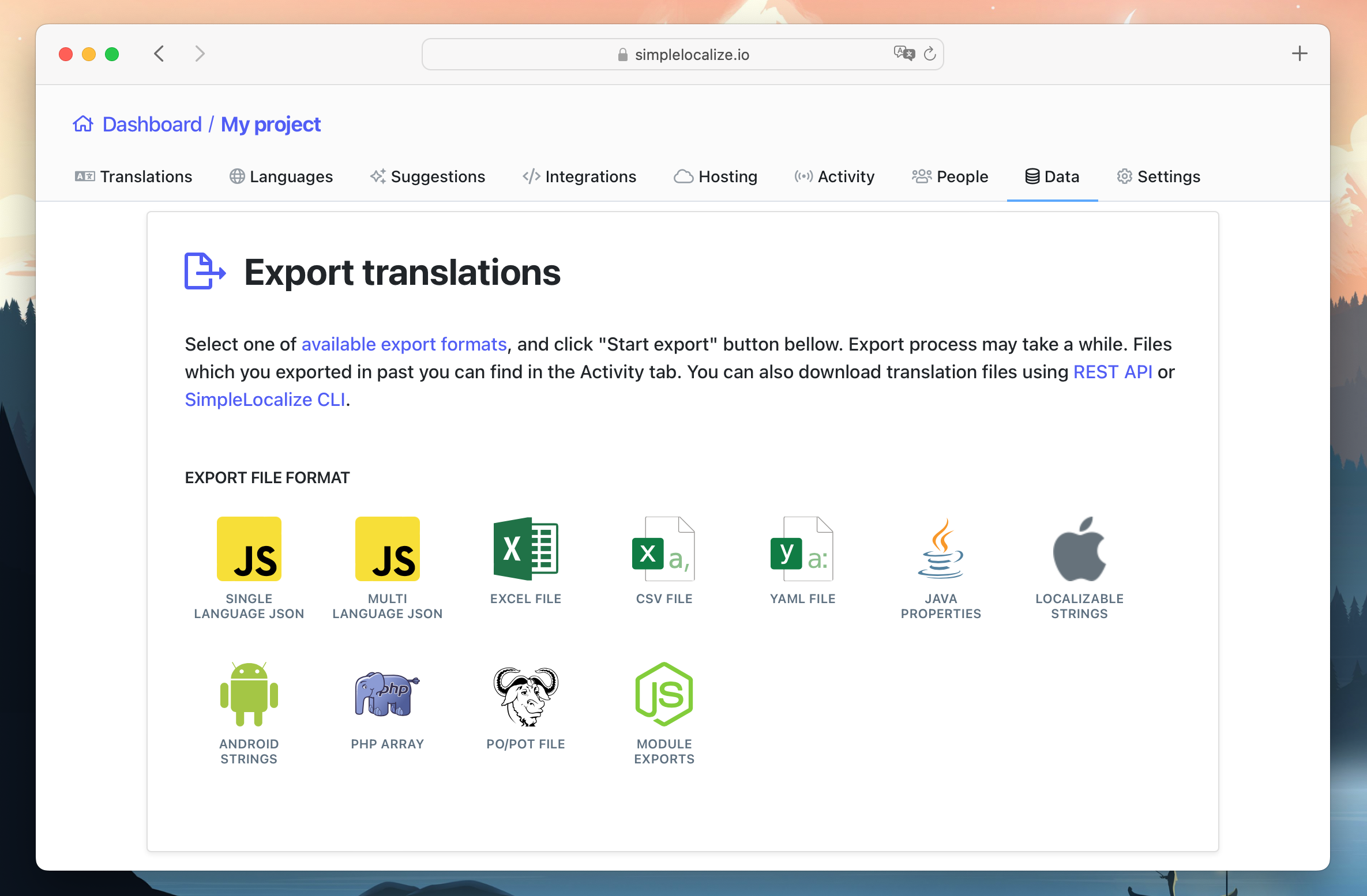 Export translations to file