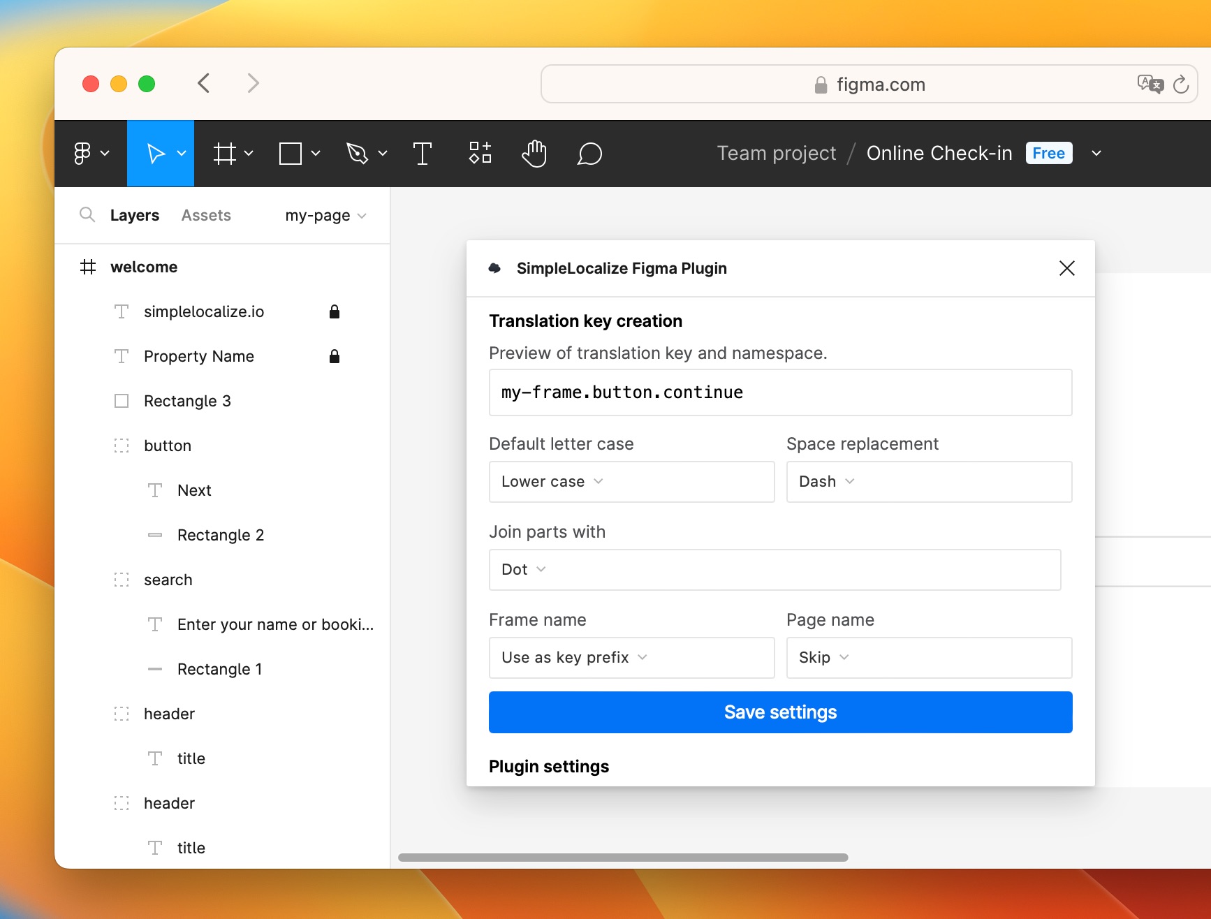 Key creation settings