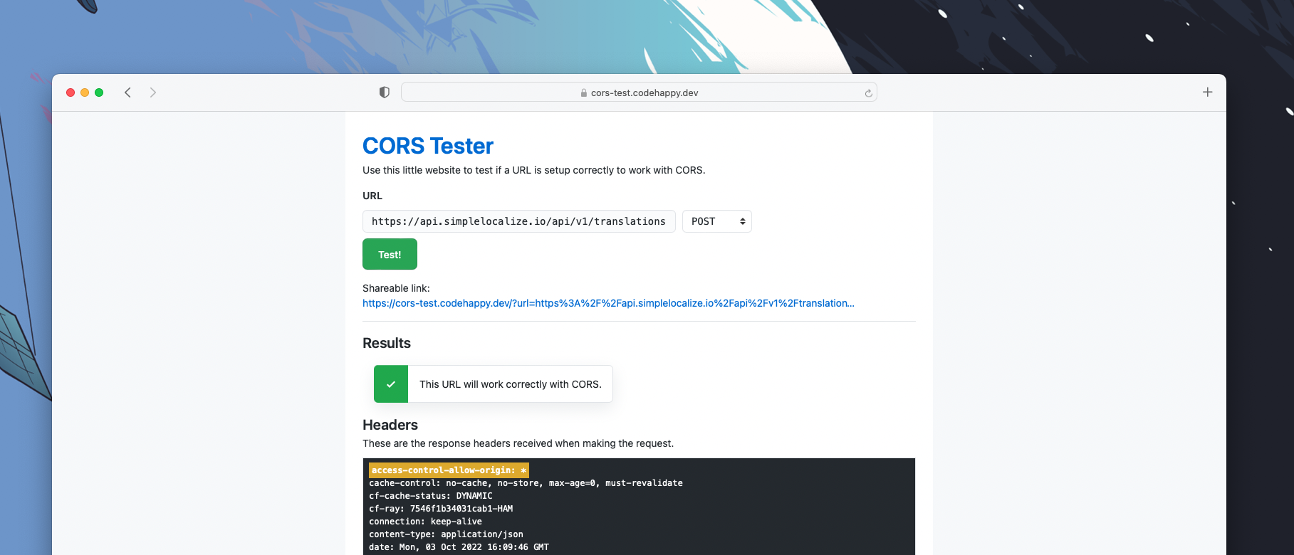 free open-source web-based CORS tester
