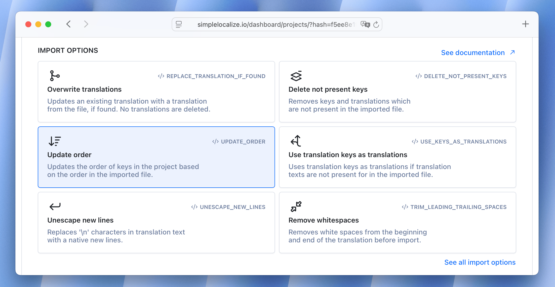 Update order import option in SimpleLocalize