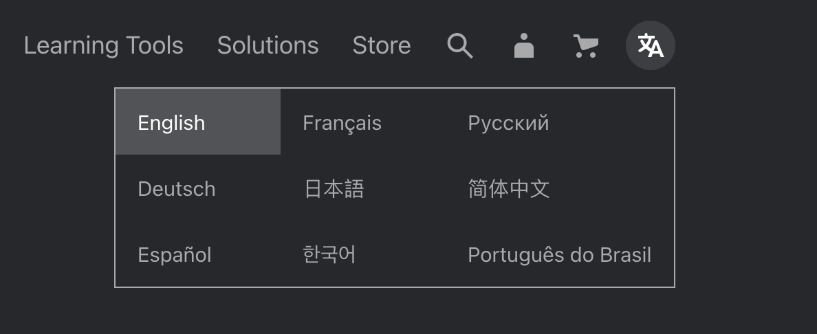 JetBrains language selector