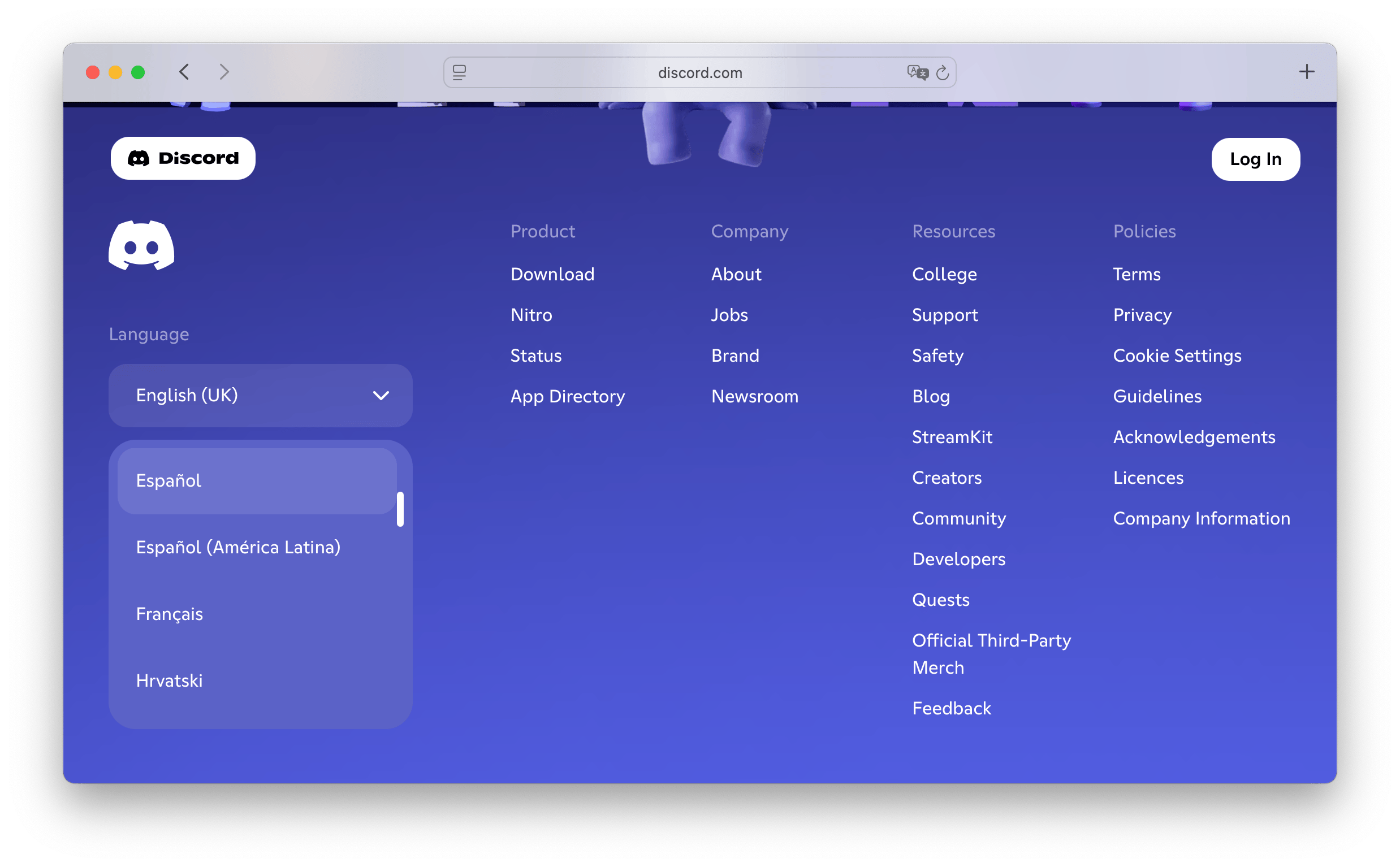 Discord language selector