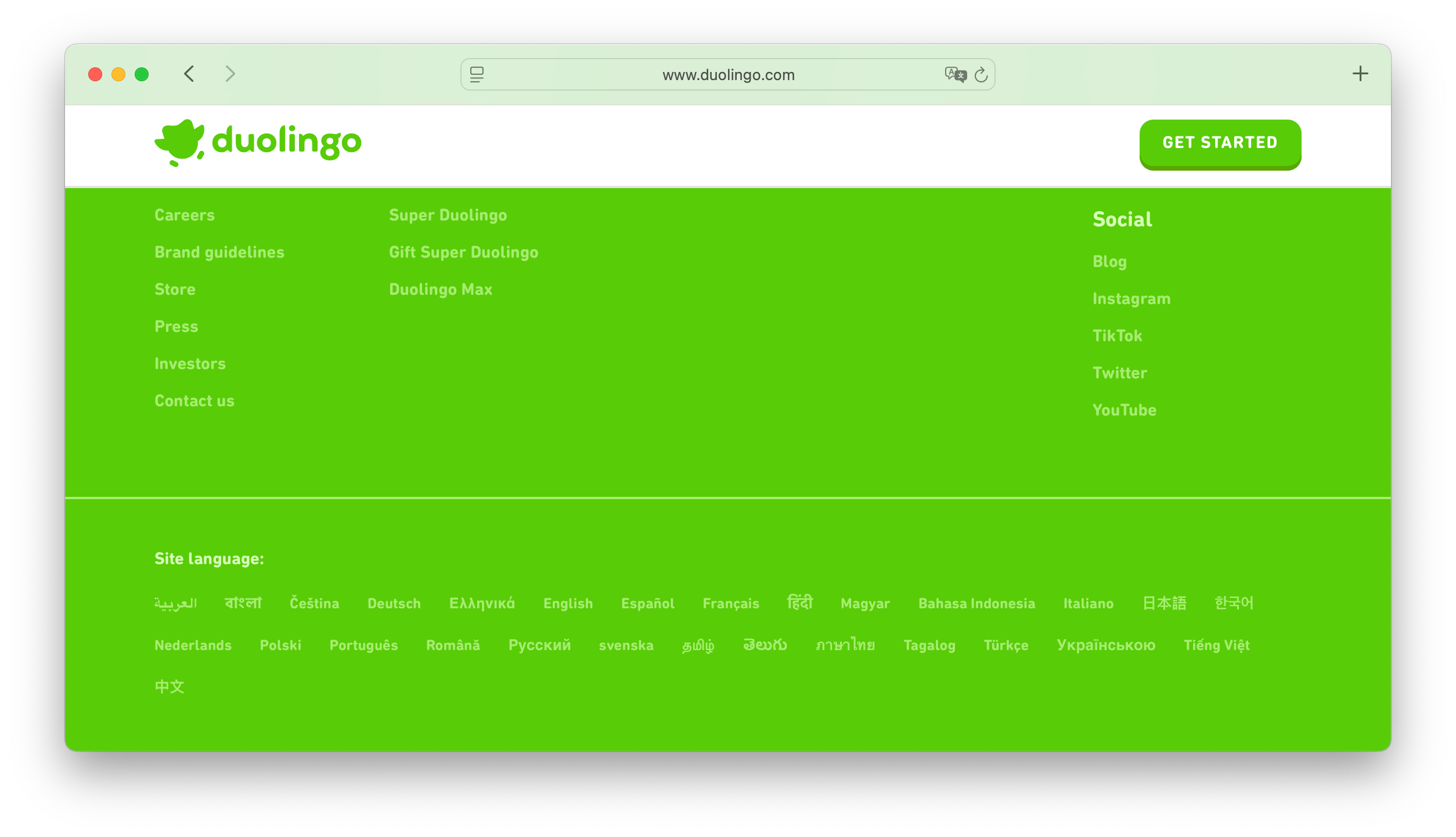 Duolingo language selector footer