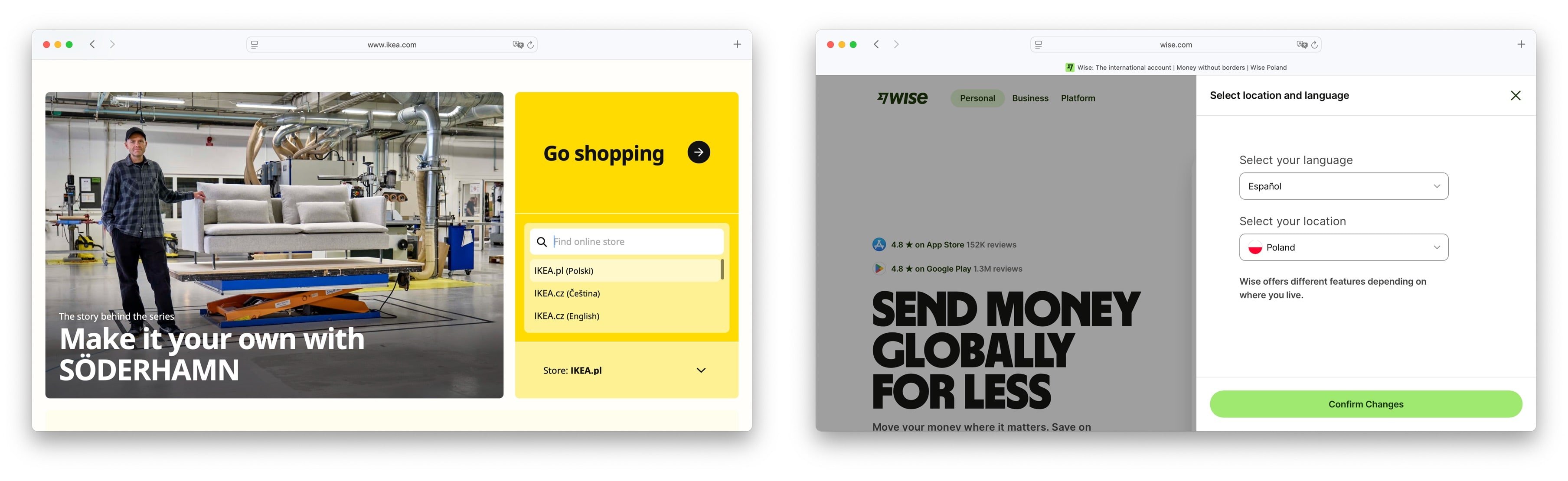 Ikea & Wise language selectors
