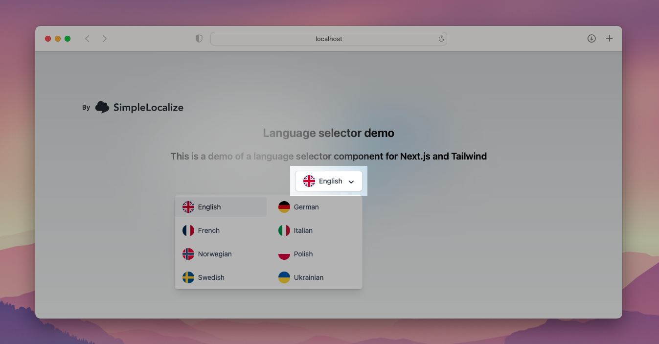 Language selector button