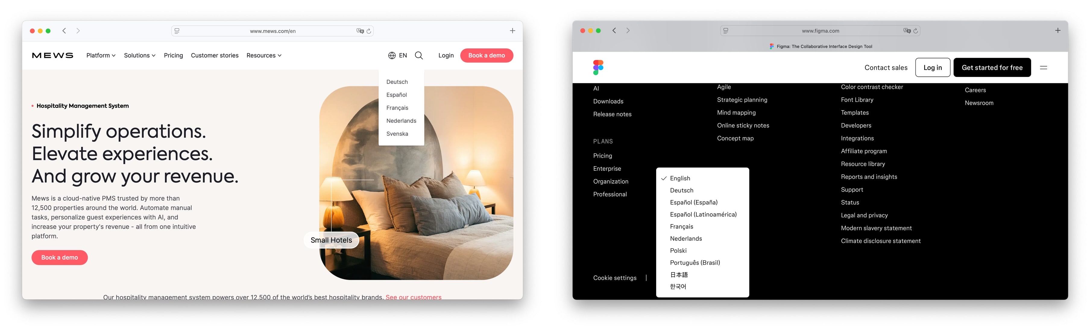 Mews & Figma language selectors