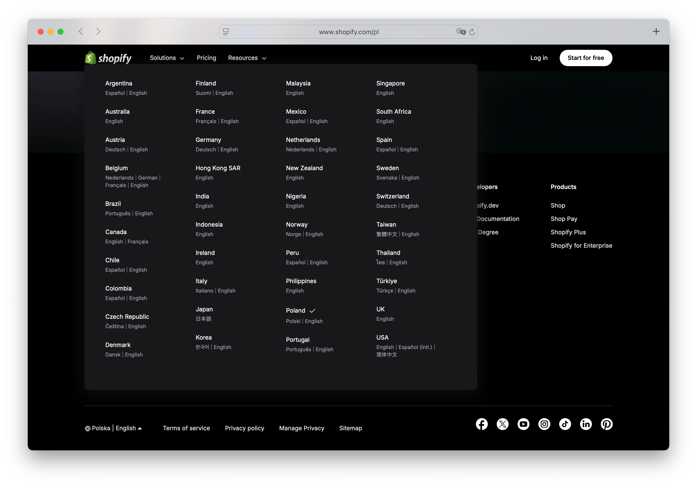 Shopify language selector