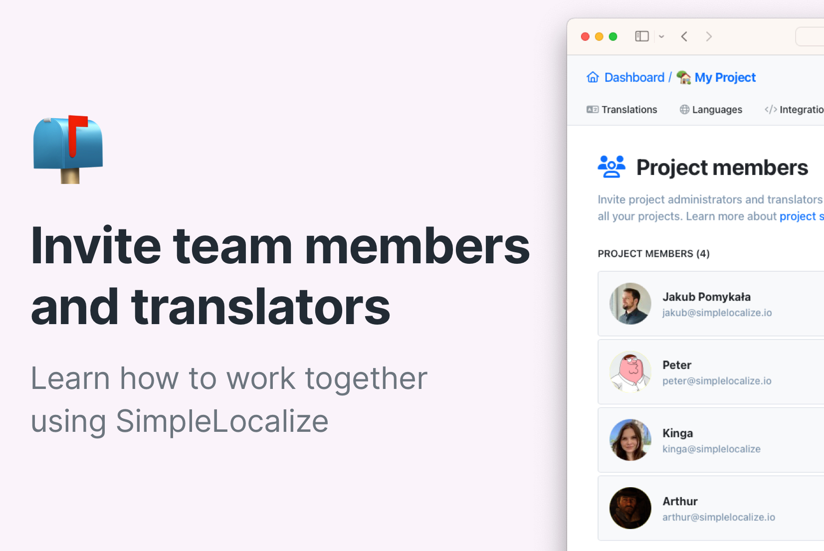 Getting started: Invite team members and translators