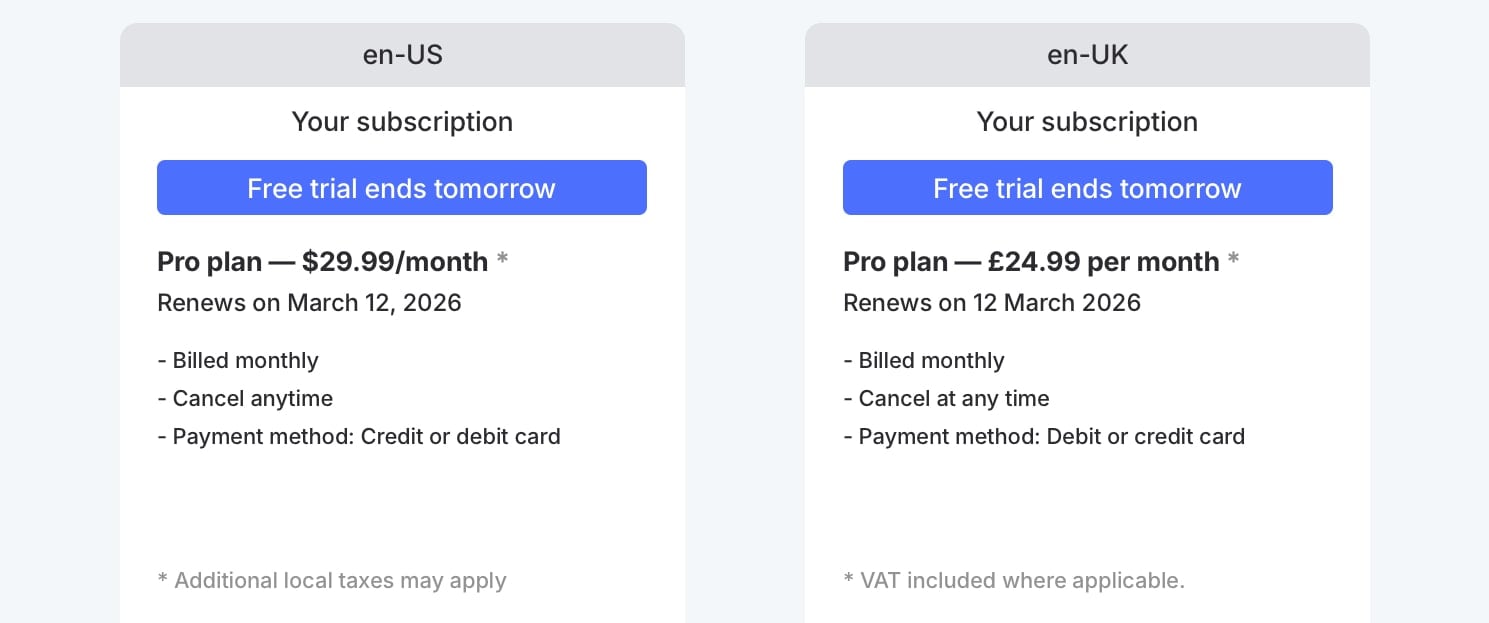 Example of localized website