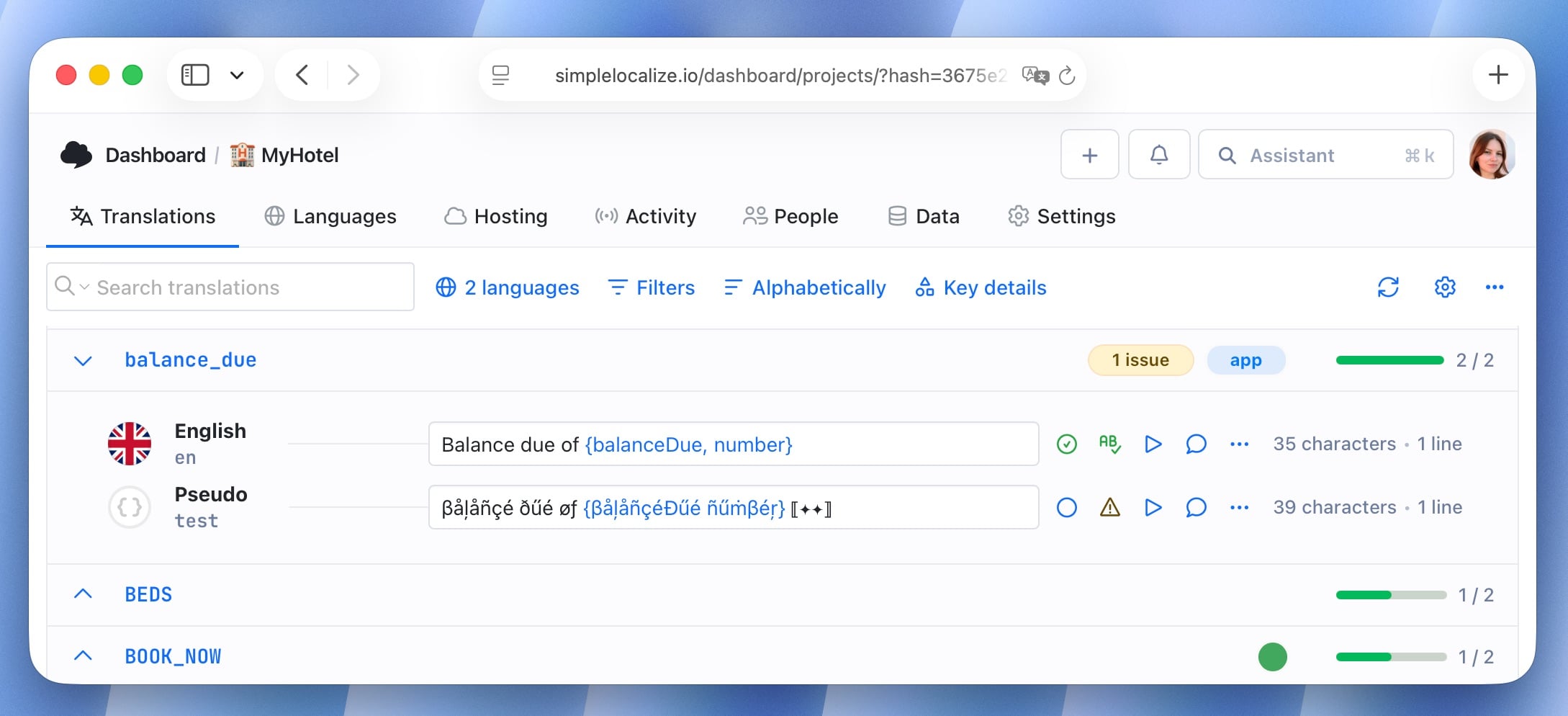 Placeholder validation in SimpleLocalize