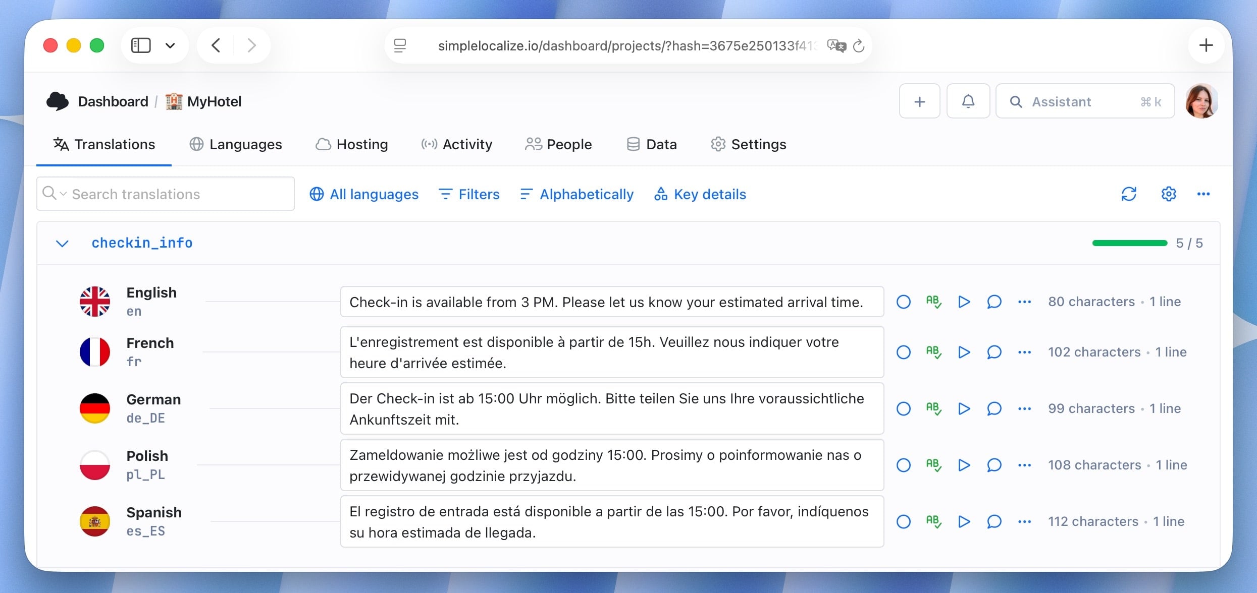 Text length example in different languages
