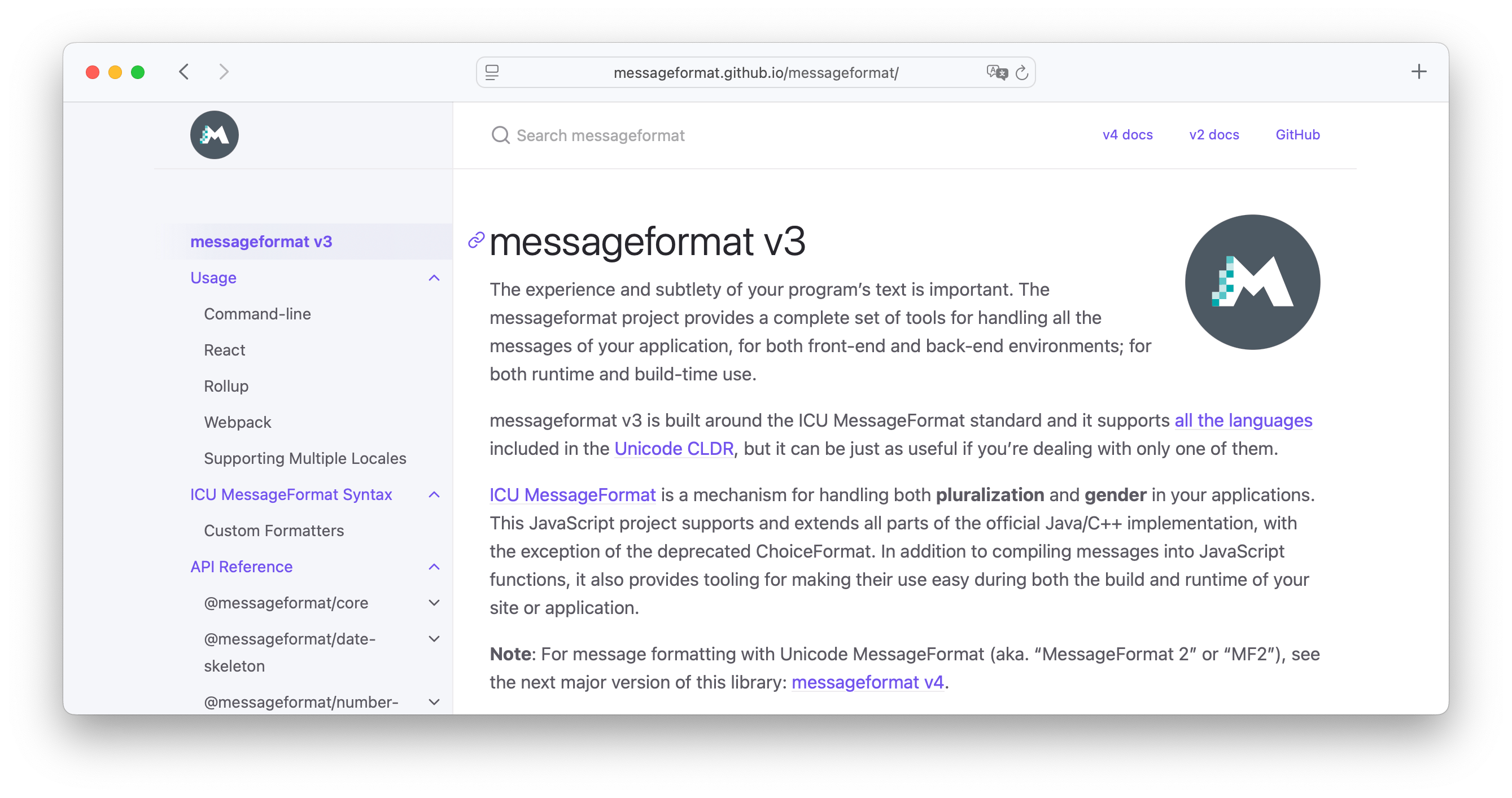 MessageFormat.js library