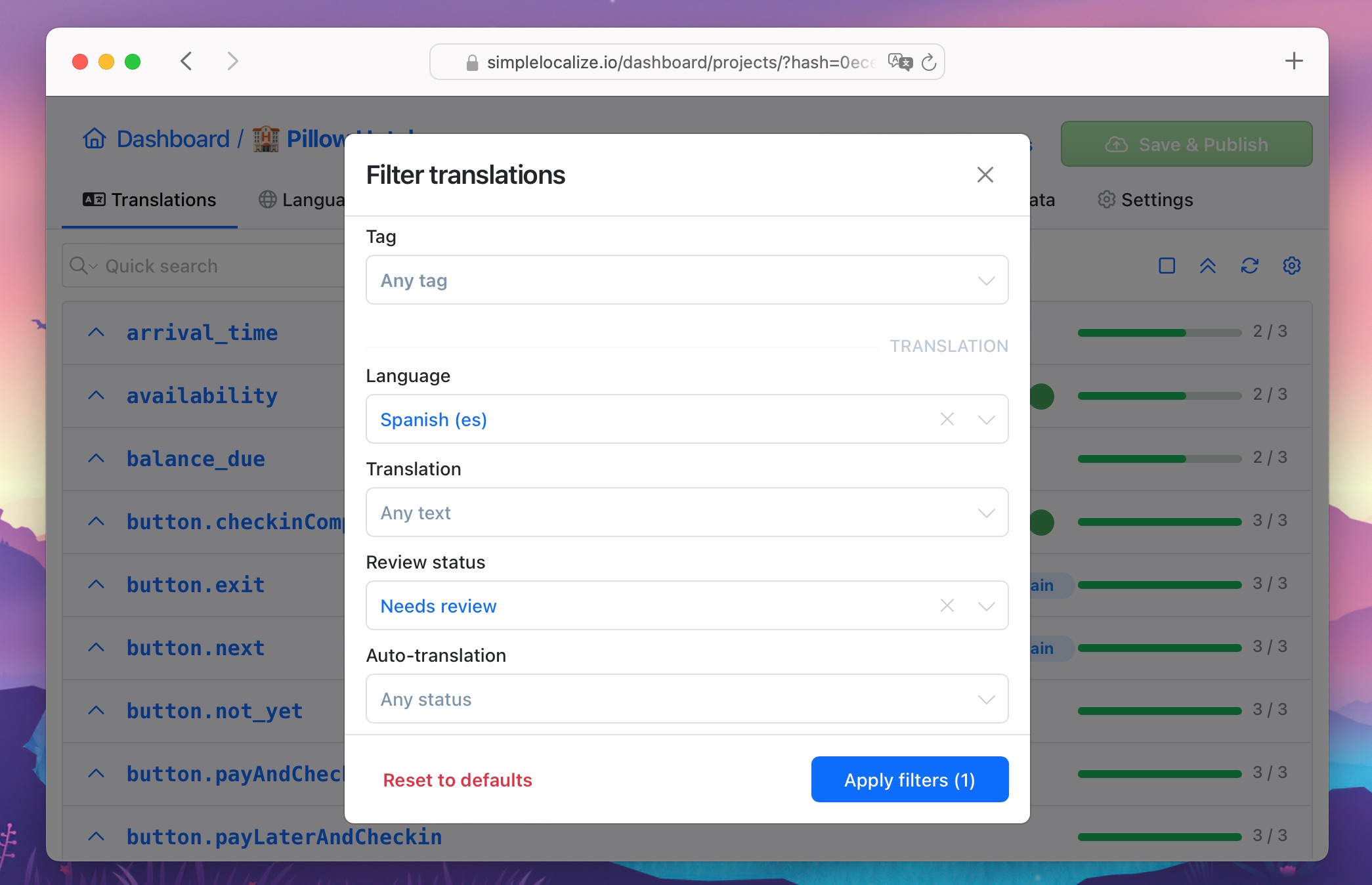 Filter translations by review status