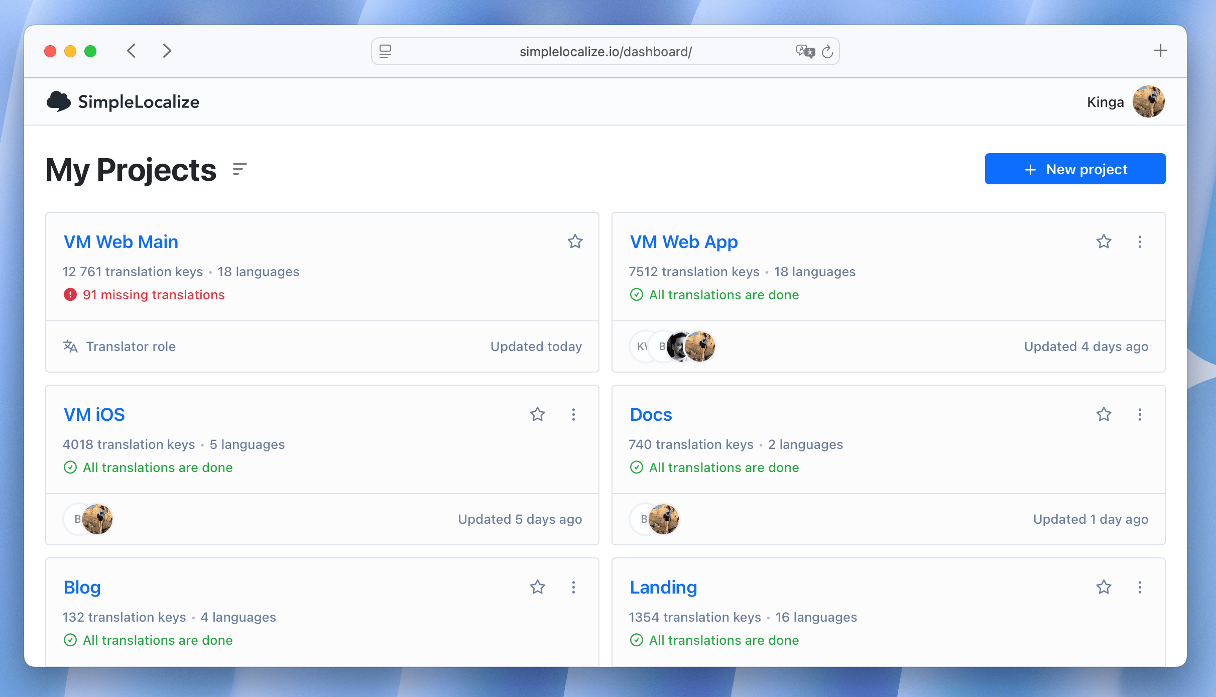 SimpleLocalize Dashboard