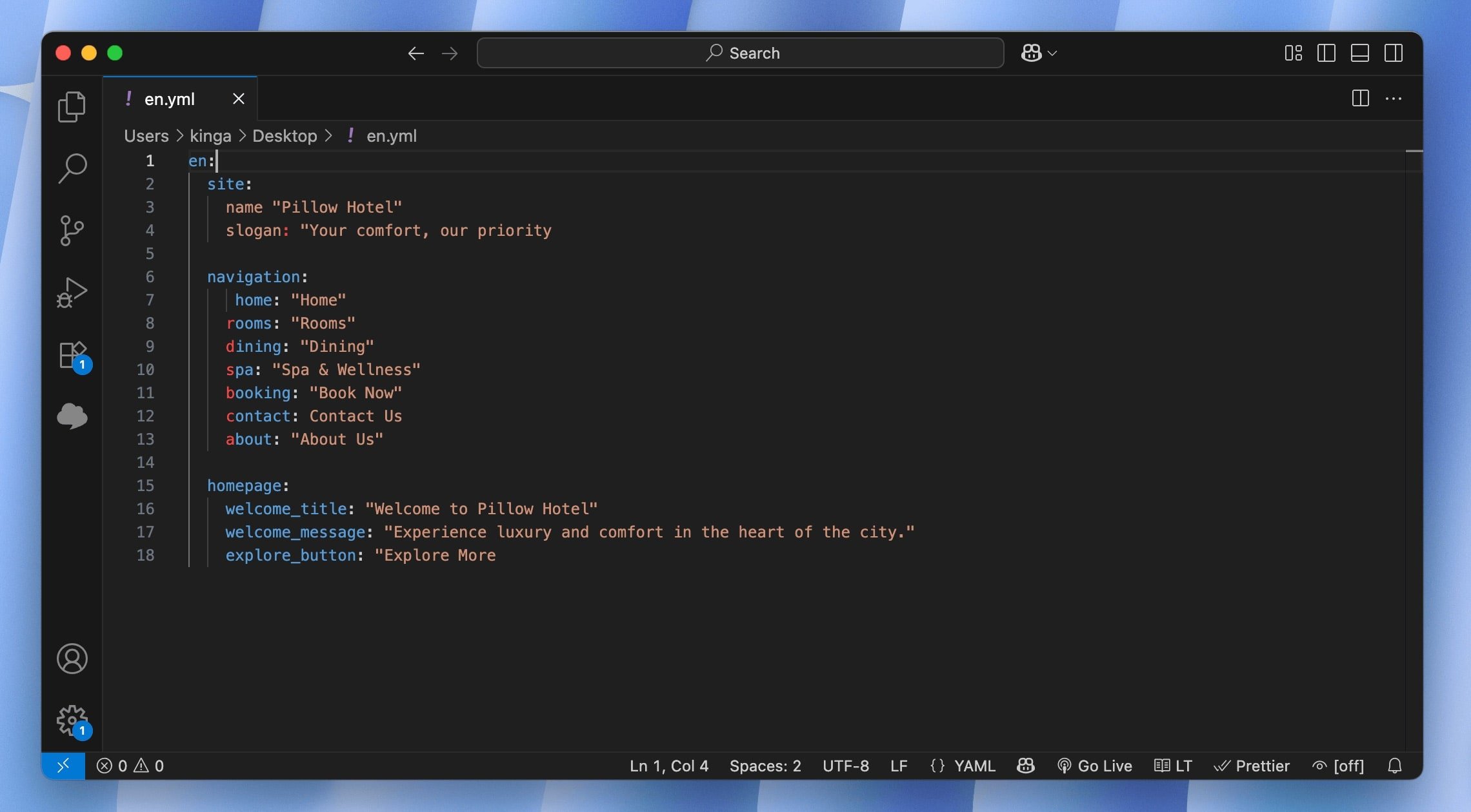 Translating YAML files in VSCode