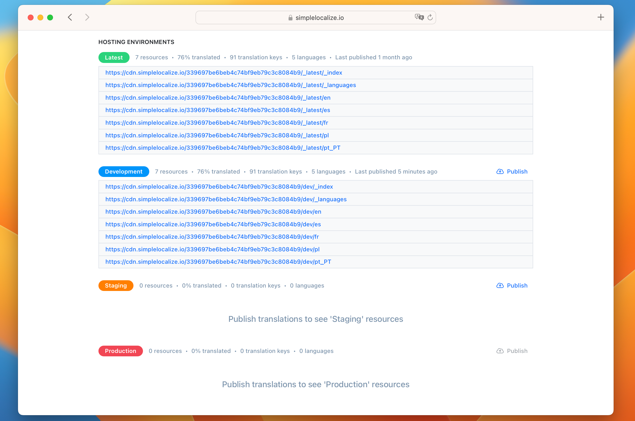 Translation hosting different environments