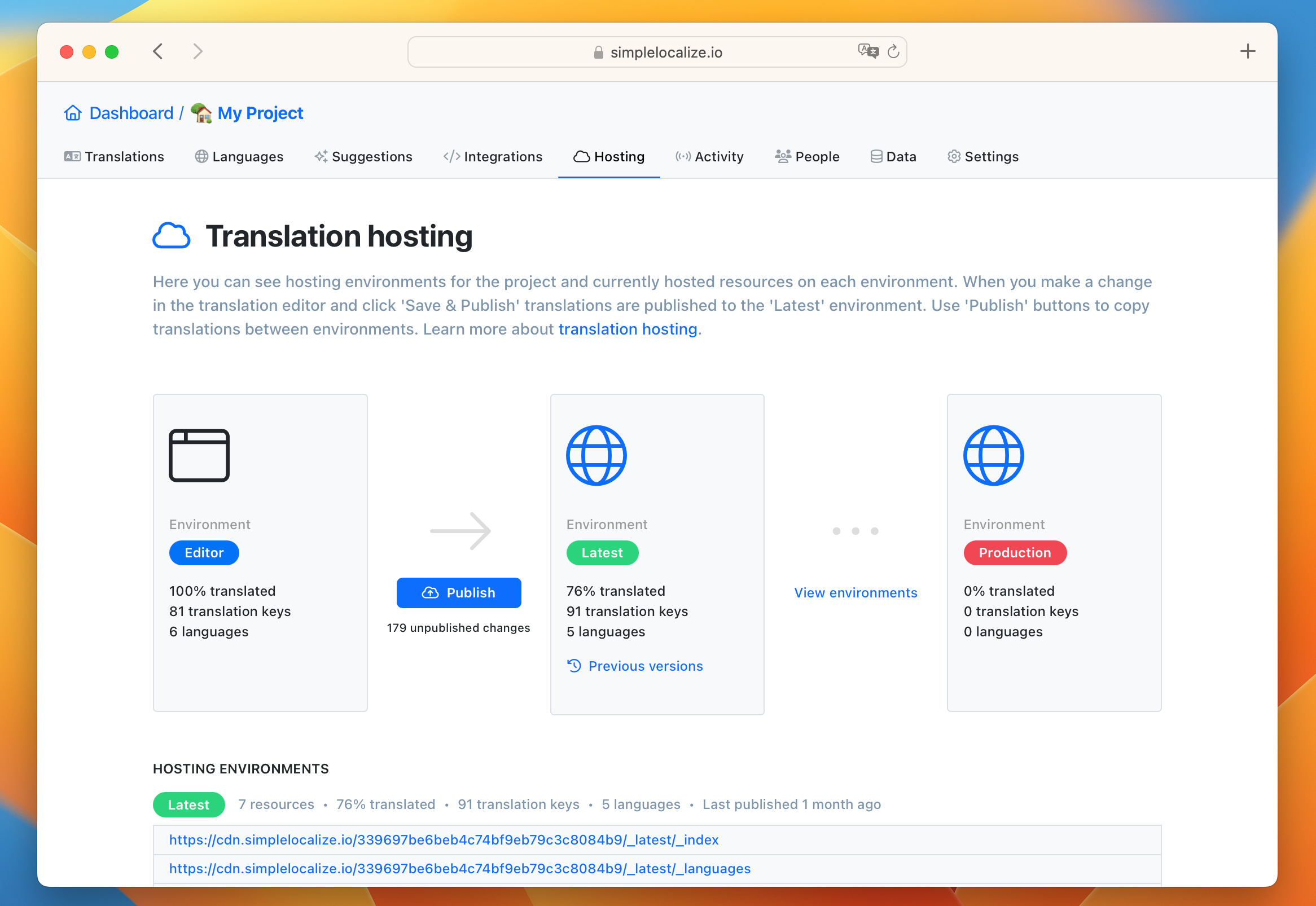 Translation hosting feature
