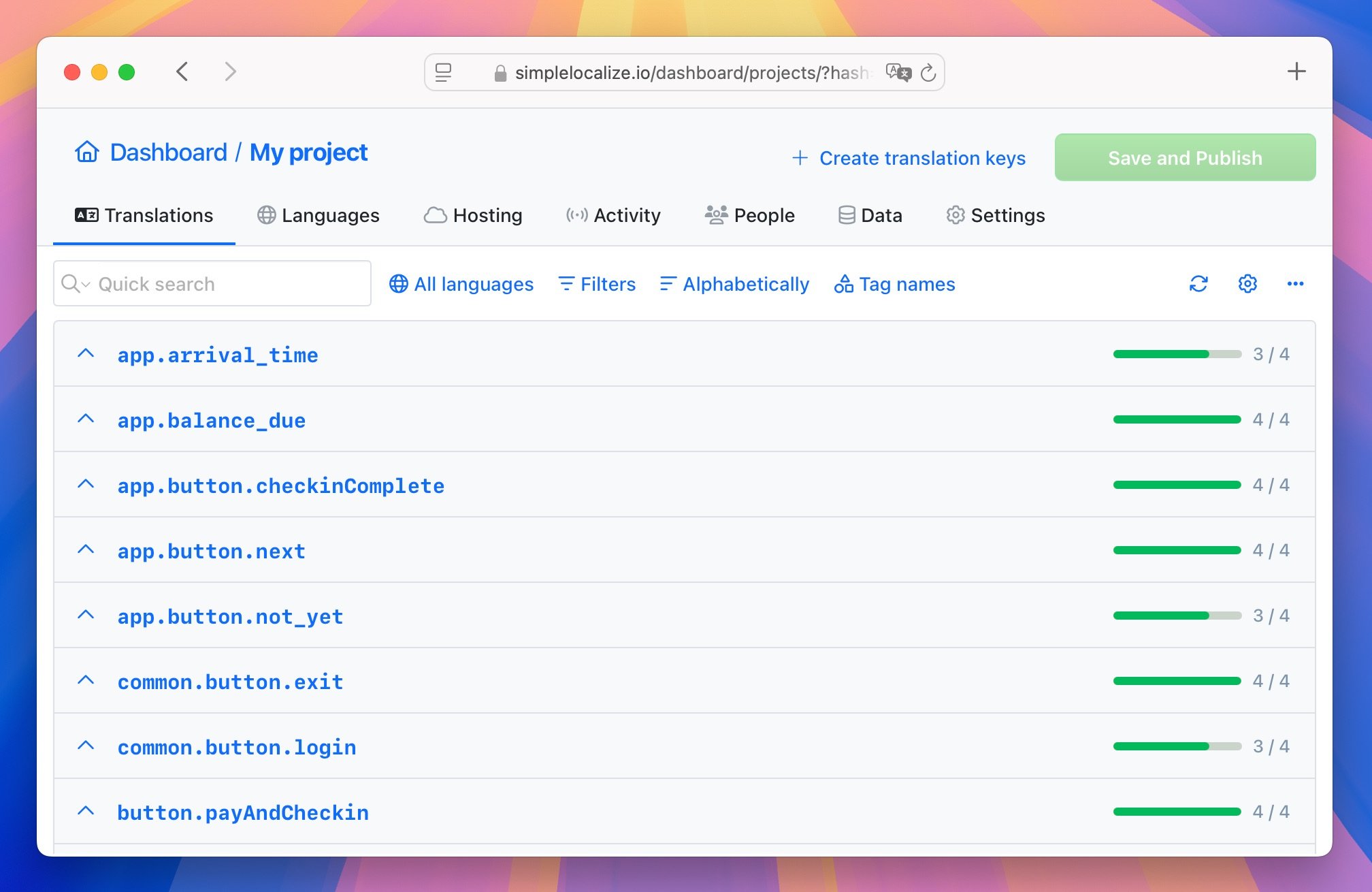 Translation key-based organization