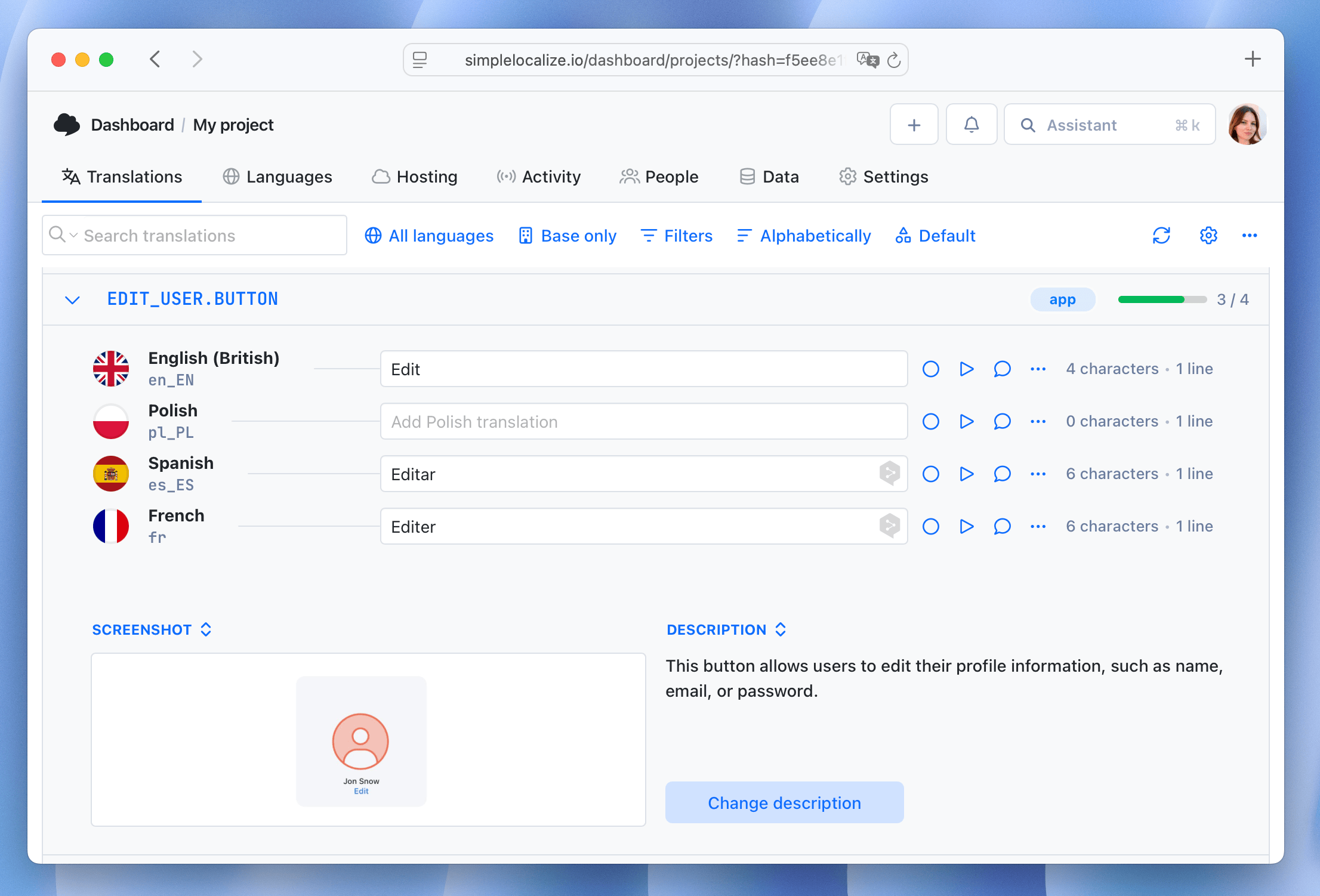Translation key description in SimpleLocalize