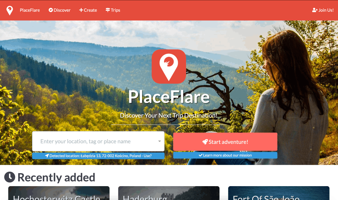placeflare travel app with 5 languages
