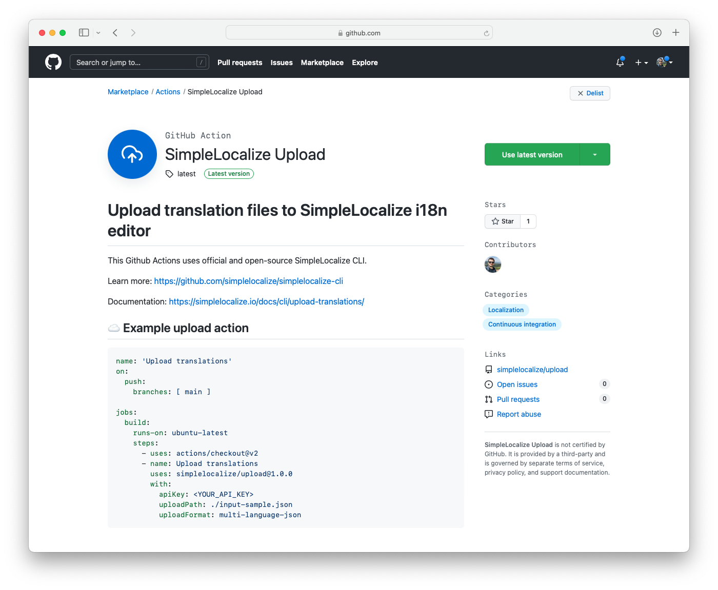 Github Actions Market - Upload Translations from File Action