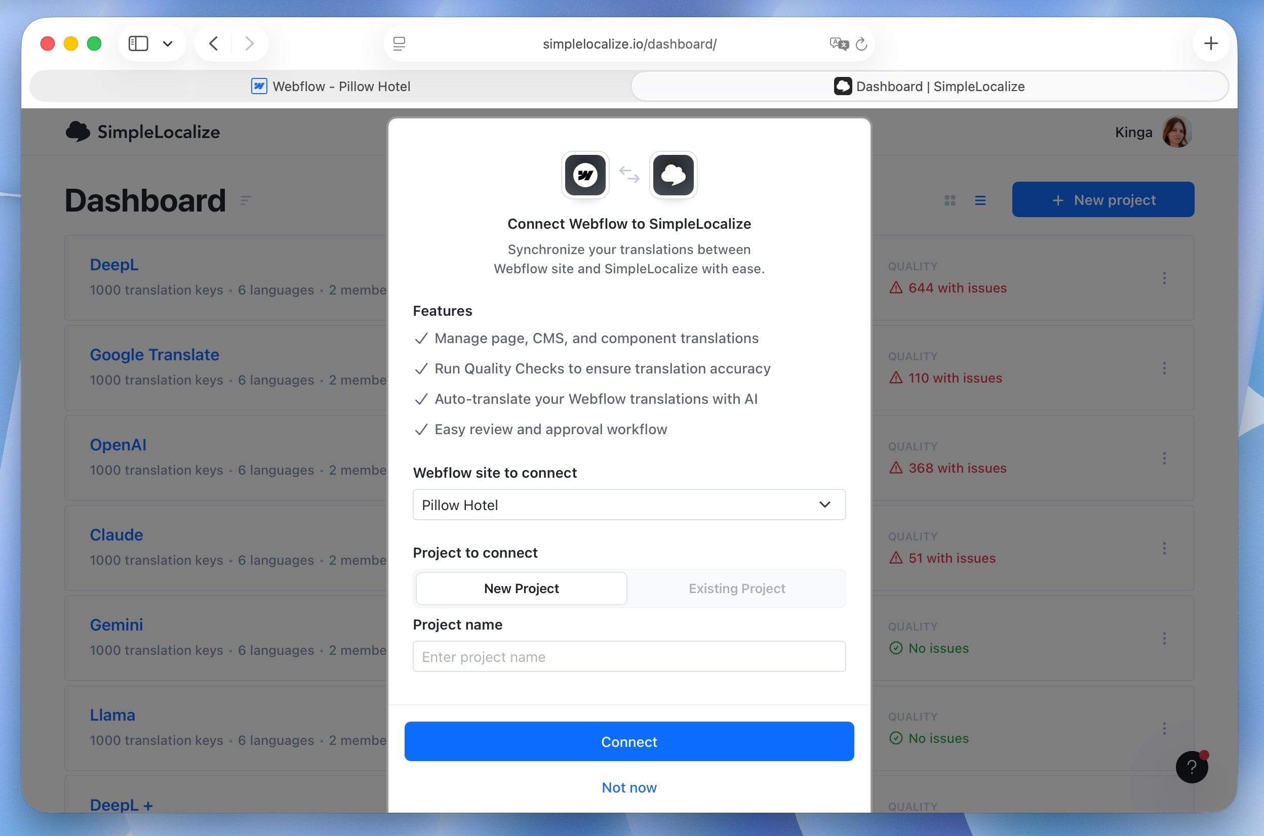 Connect Webflow to SimpleLocalize project