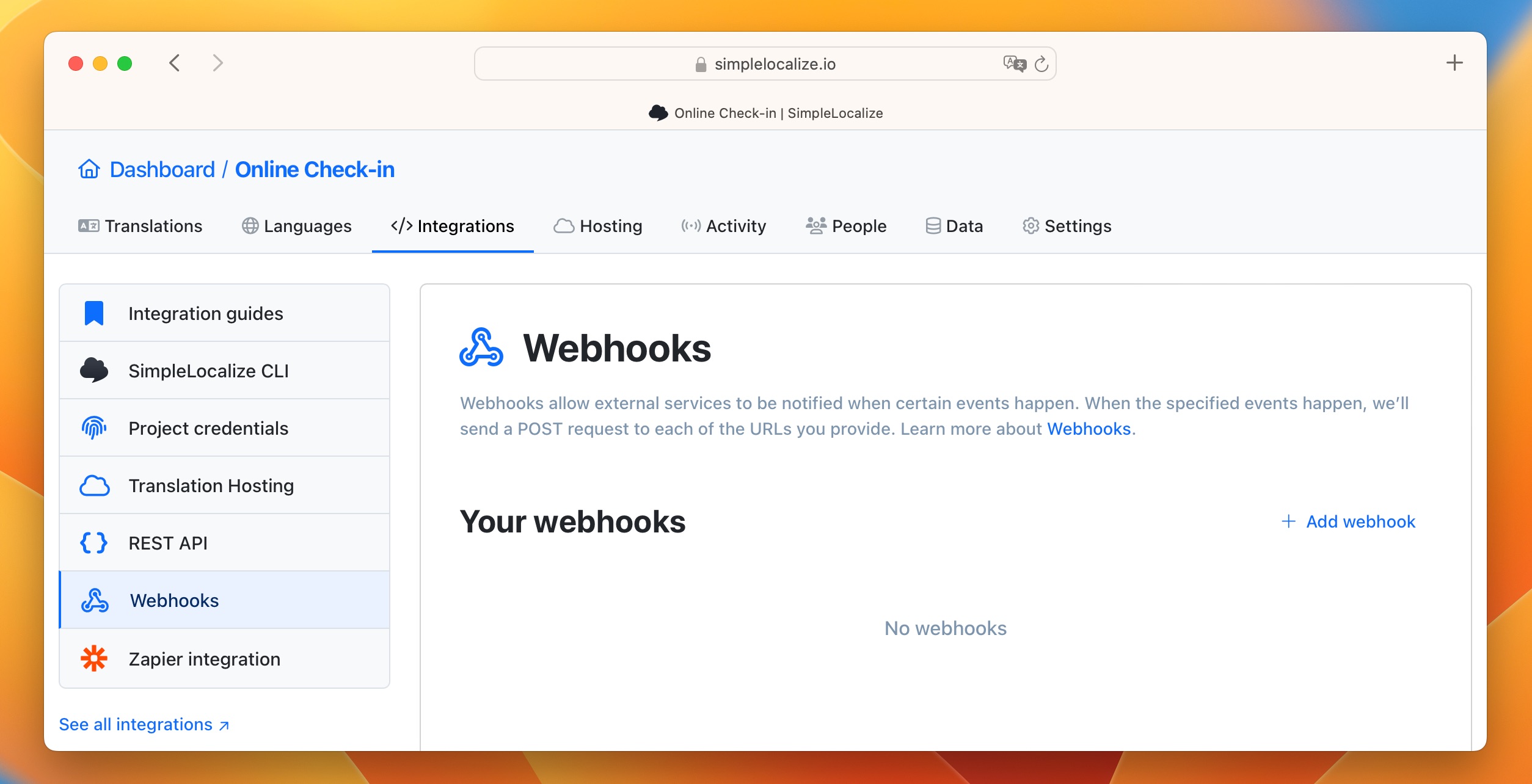 Webhooks configuration
