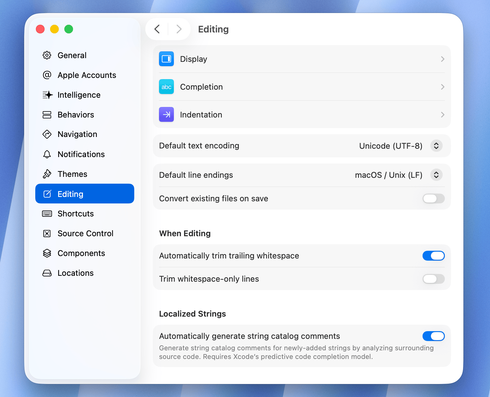 Enable automatic comment generation in Xcode settings