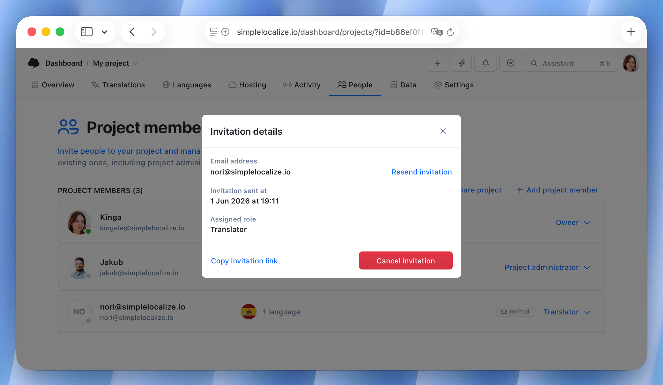 Option to resend invitation to project members
