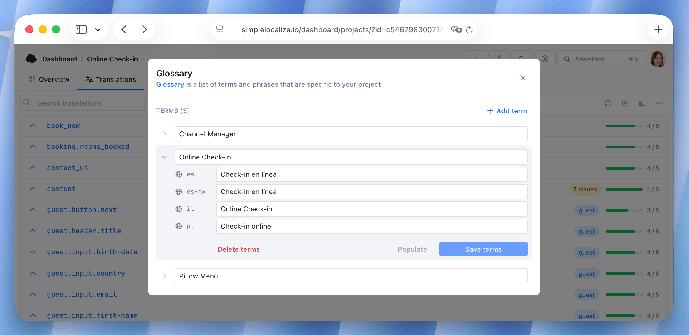 Glossary: New UI, auto-translation and QA checks