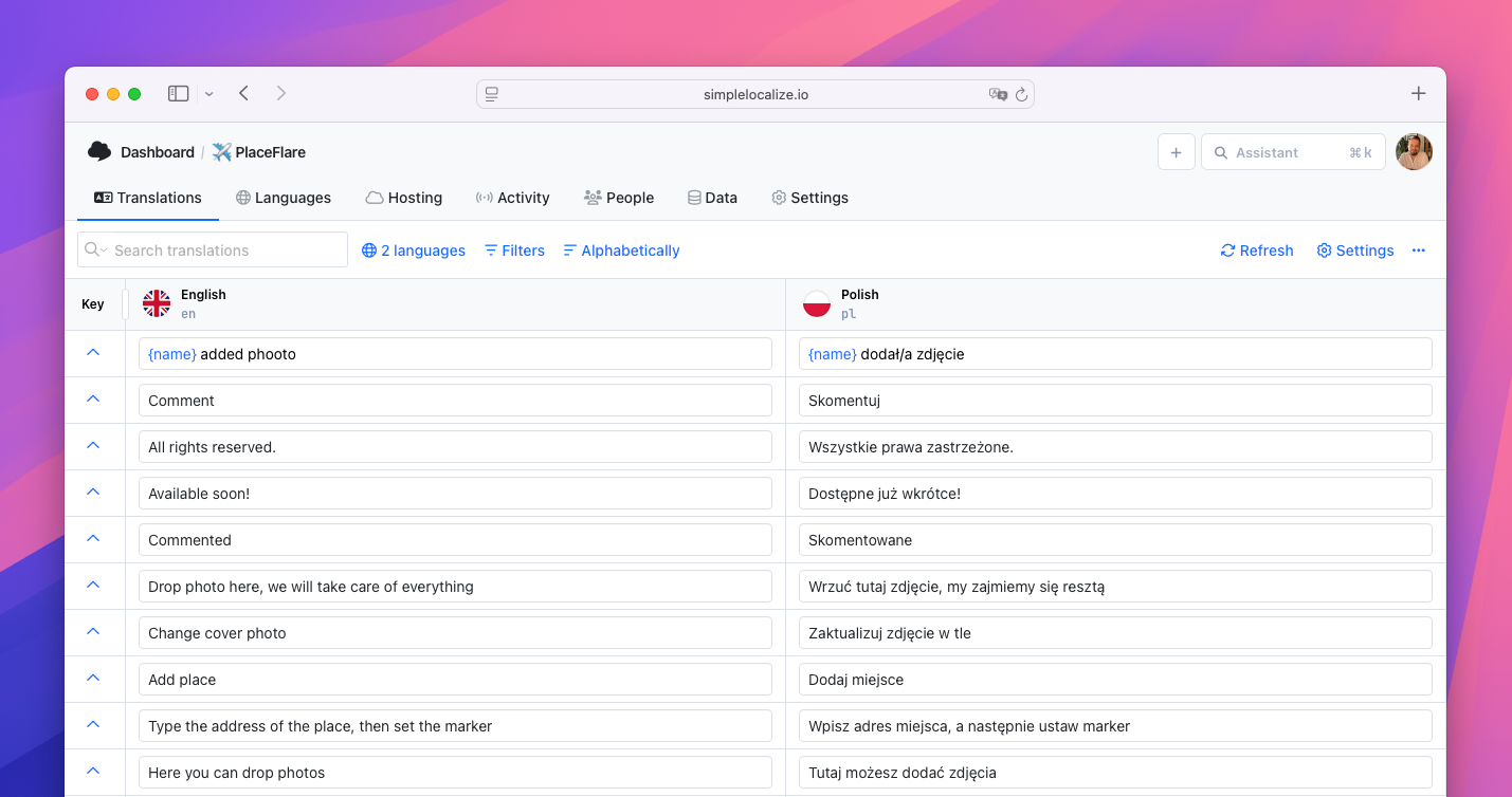 Table View: Hide translation keys