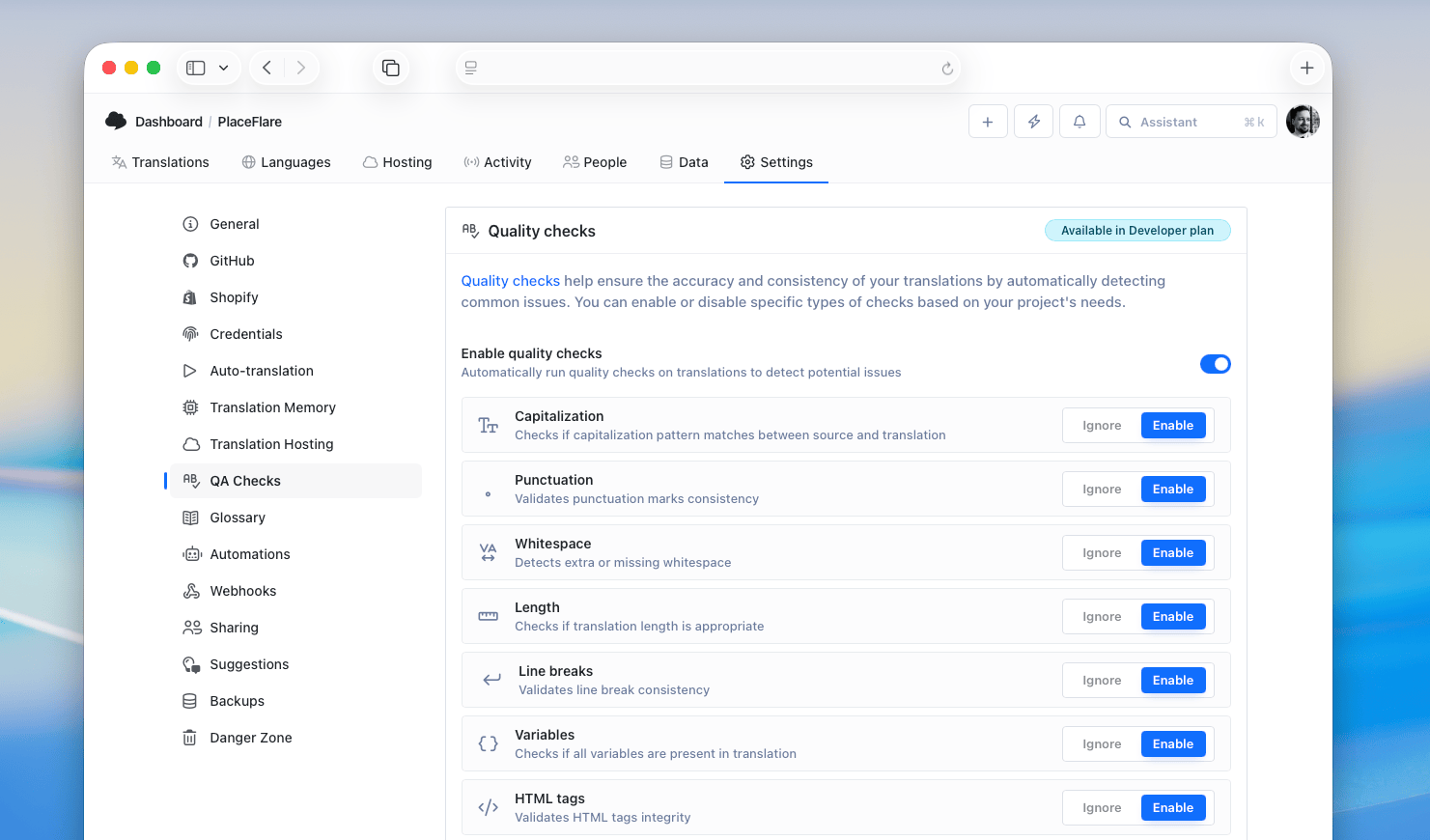 Ignoring QA checks by type