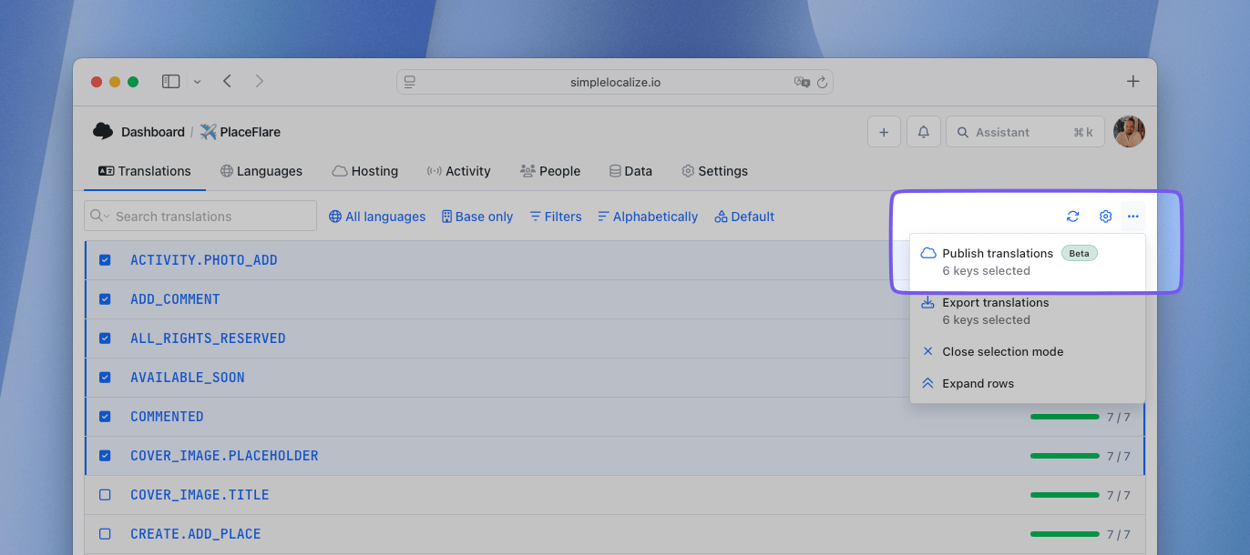 Incremental updates for translation hosting