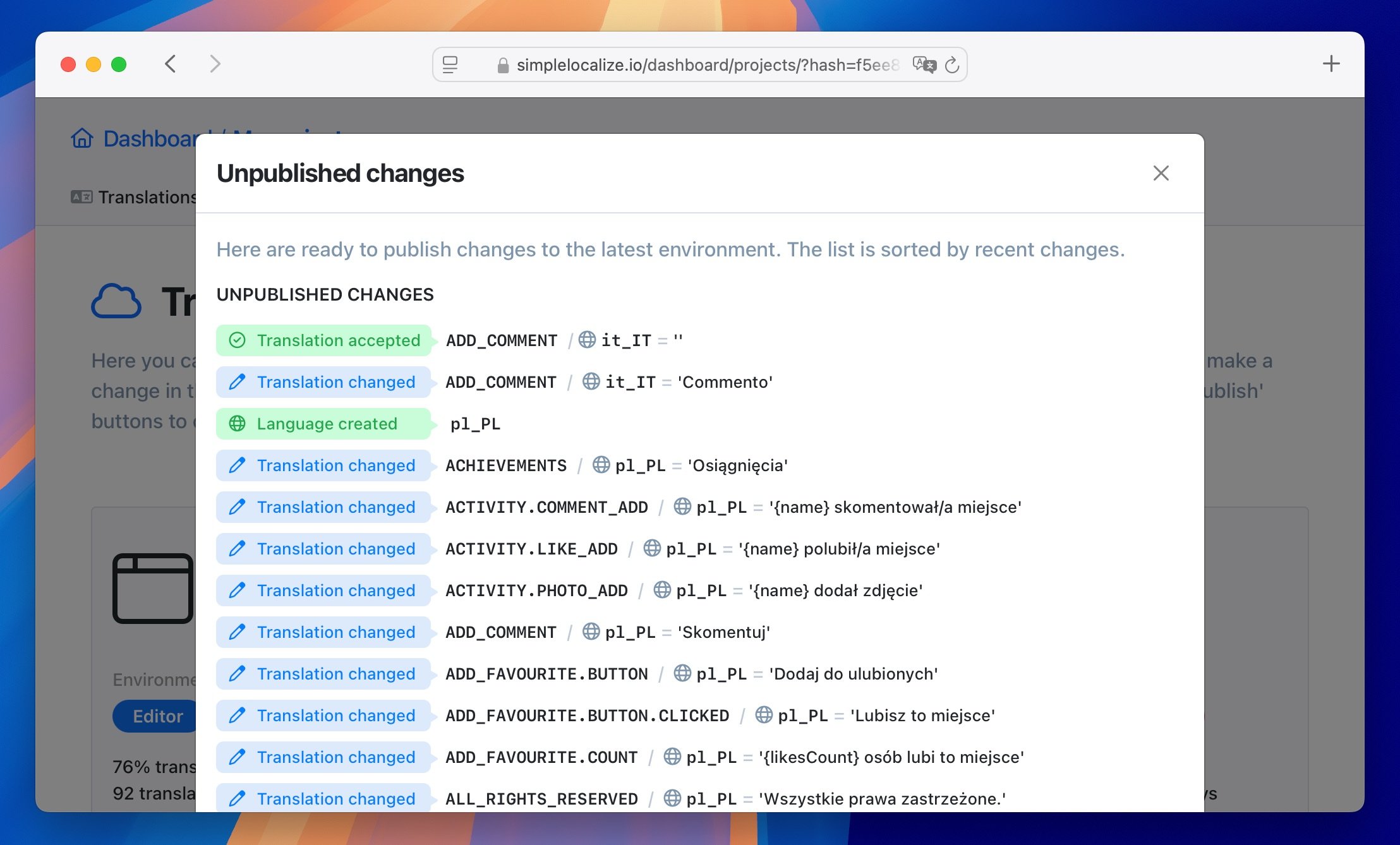 Unpublished changes